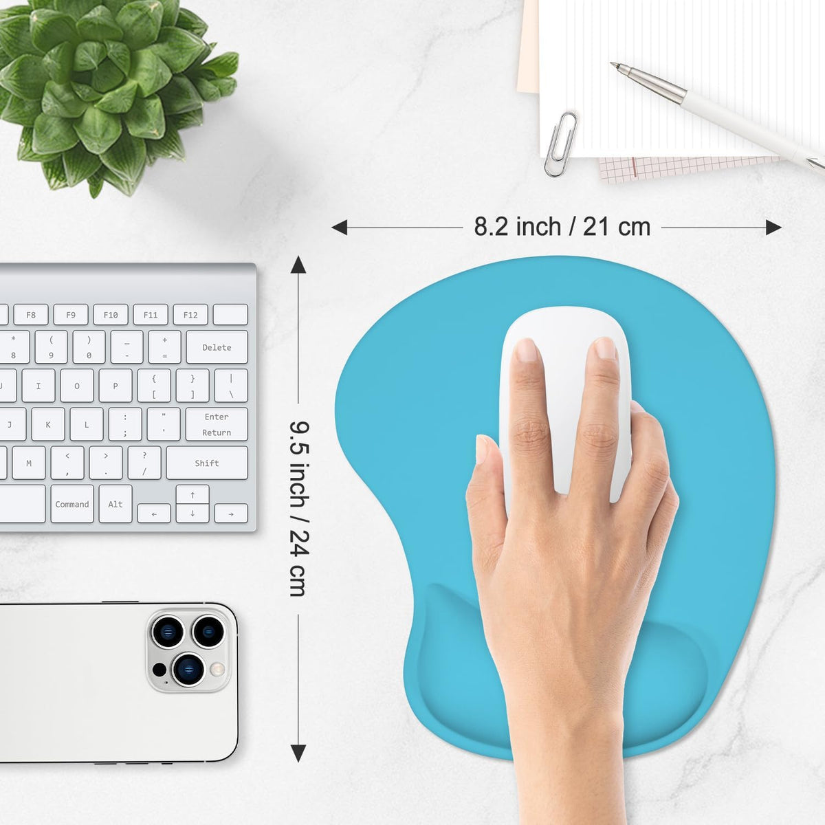 ITNRSIIET Ergonomic Mouse Pad, Cushioned Gel Wrist Rest, Non-Slip Base, Smooth Surface, Compatible with All Mice for Office & Gaming, Desk Accessory, 9.5 x 8.2 inch, Powder Blue