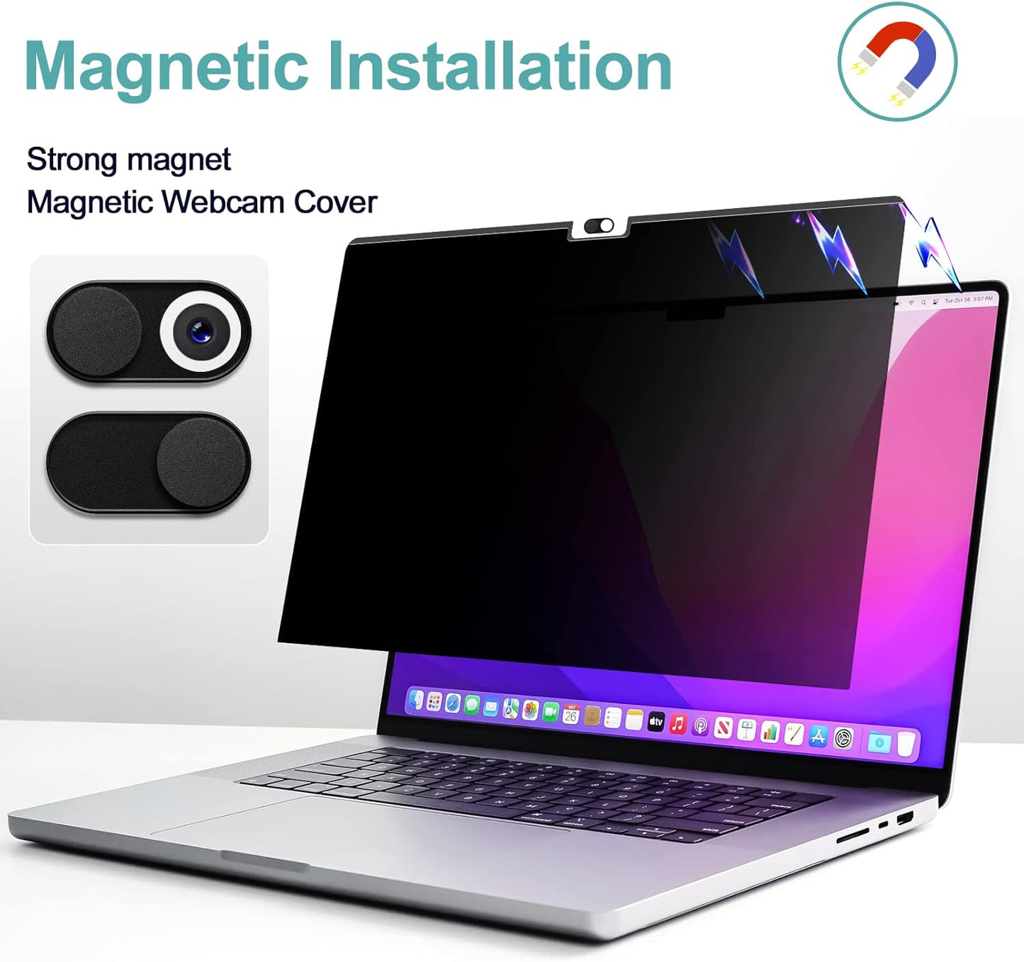 Privacy Screen MacBook Pro 14 Inch (2021-2023, M1, M2, M3-A2918 A2992 A2442 A2779), Magnetic Removable Matte Anti Blue Light Glare Filter 14in Privacy Screen Protector Compatible with Mac Pro 14.2"