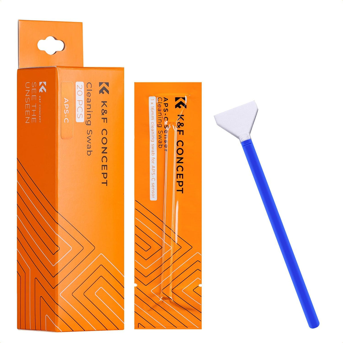 K&F Concept 20 Pack APS-C Frame Sensors Cleaning Swabs, DSLR SLR Digital Camera Dry CCD CMOS Clean Swabs Compatible with Nikon Sony Canon DSLR Camera Sensor, 16mm x 20mm