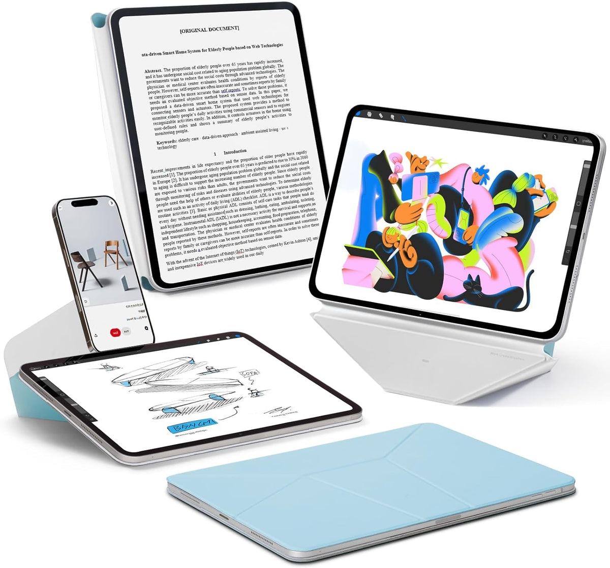 MOFT Dynamic Folio Case for iPad Air 13-inch (M3 2025 / M2 2024),Silm Magnetic Stand Case with 20+ Viewing Angles, Auto Wake/Sleep,Ultra Thin, Soothing Mist x Misty Cove