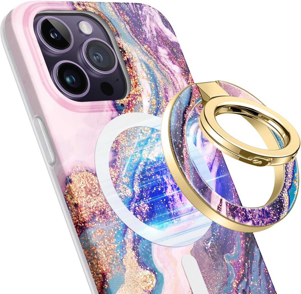 GVIEWIN Magnetic Phone Ring Holder, Compatible with MagSafe Phone Grip with Adjustable Stand, Magnet Phone Ring Kickstand for iPhone 16 Pro Max/Plus/15/14/13/12 Series/Other Phones (Dreamland River)