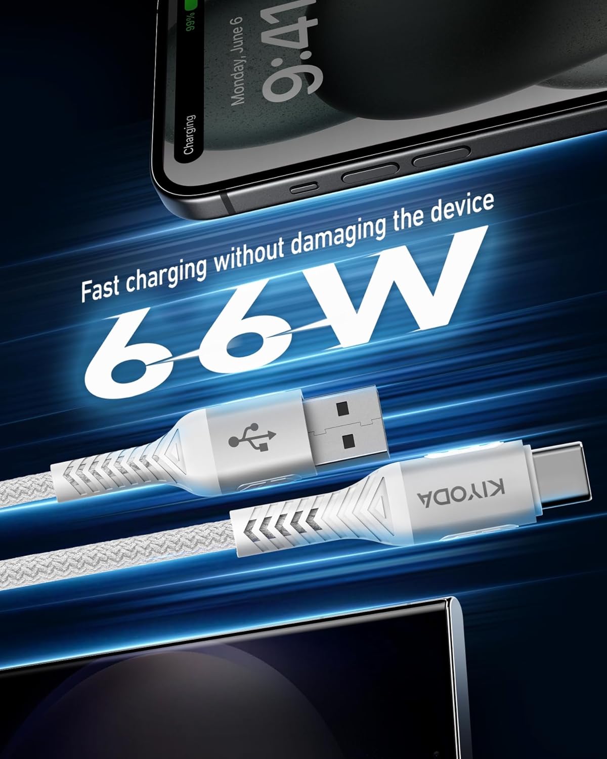 Coiled USB to USB C Cable for Car 3FT/6FT, USBC Cables Fast Charging Braided USB-A to USB-C Phone Charger Cord USB Type C Cable for iPhone 17 16 15 Pro Max, Samsung Galaxy S24 S23-2Pack Silver
