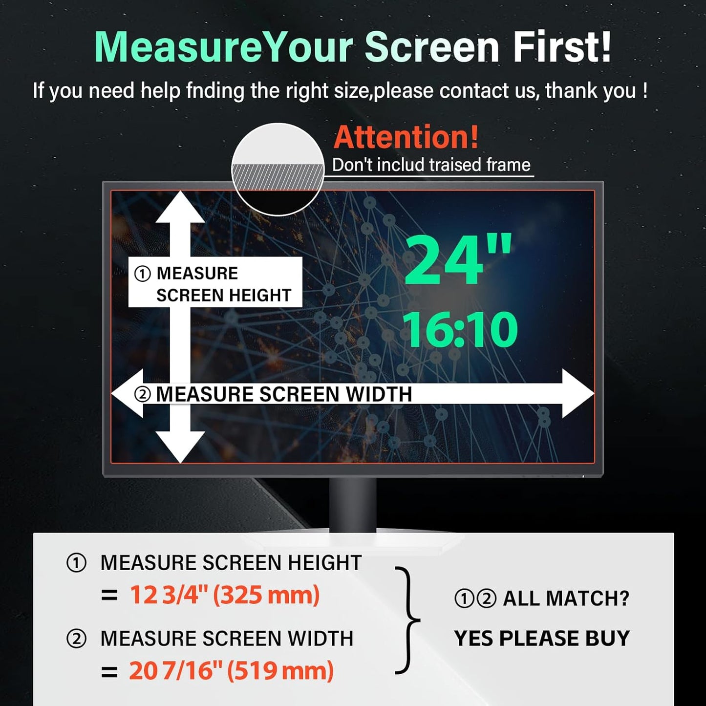 [2 Pack] Magnetic 24 Inch Computer Privacy Screen for 16:10 Aspect Ratio Widescreen Monitor, Hanging Eye Protection Anti Glare Blue Light Computer Monitor Privacy Filter, Removable 24in Protector Film