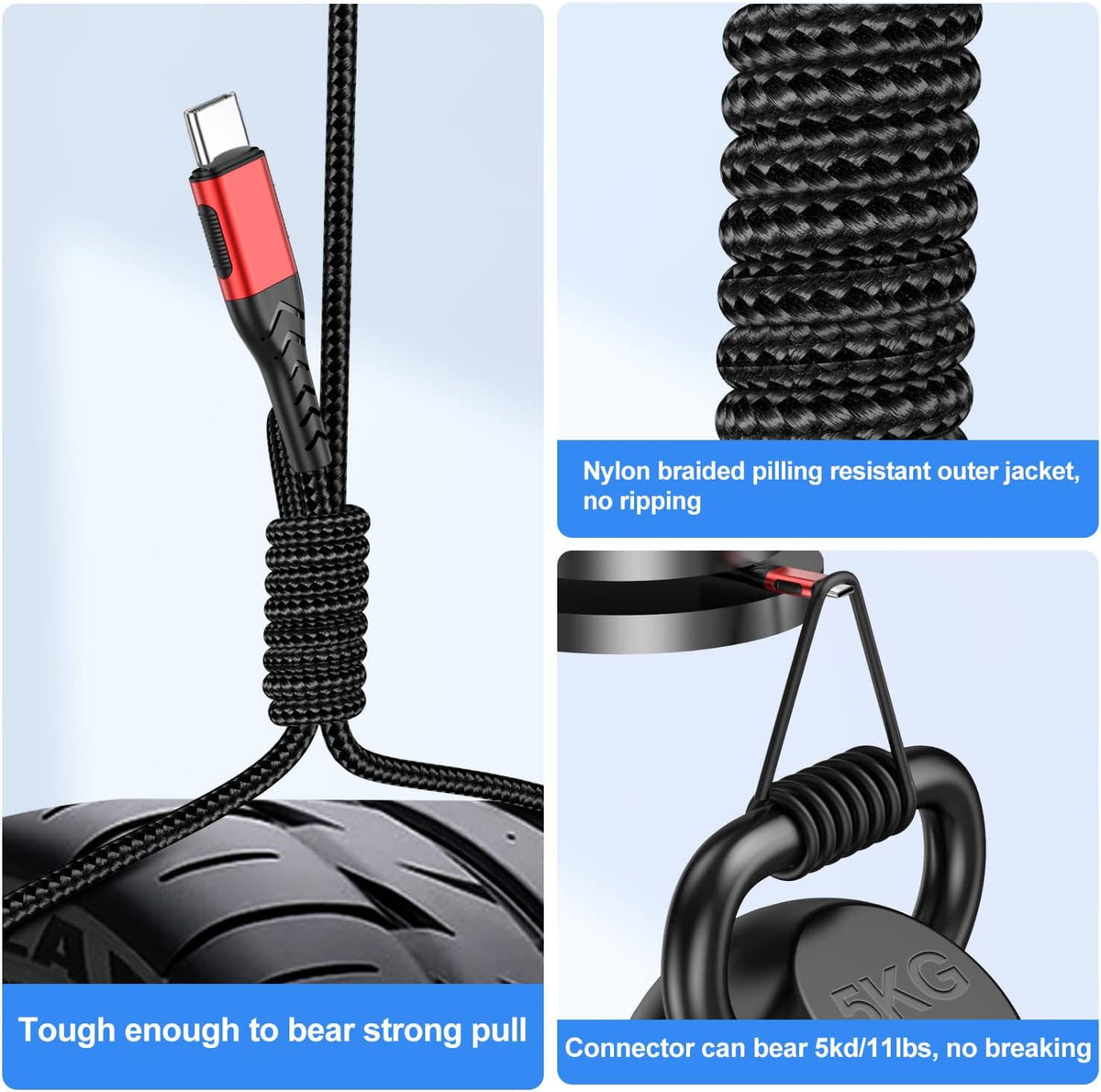 Durcord USB C Cable, Upgarded 2Pack 10ft USB Fast Charging 10 Feet Type C Charging Cord Cable, Fast Type C Charger Braided USB Cable Compatible with iPhone 15 Pro/Plus/Max/Android/Phone/Pad -Red