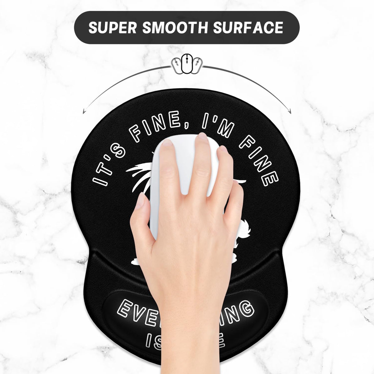 ITNRSIIET Ergonomic Mouse Pad with Gel Wrist Support Small Wrist Rest Smooth Surface Non-Slip PU Base Comfortable Office Supplies Pain Relief, 8.7 x 7.2 inches, Funny Cat