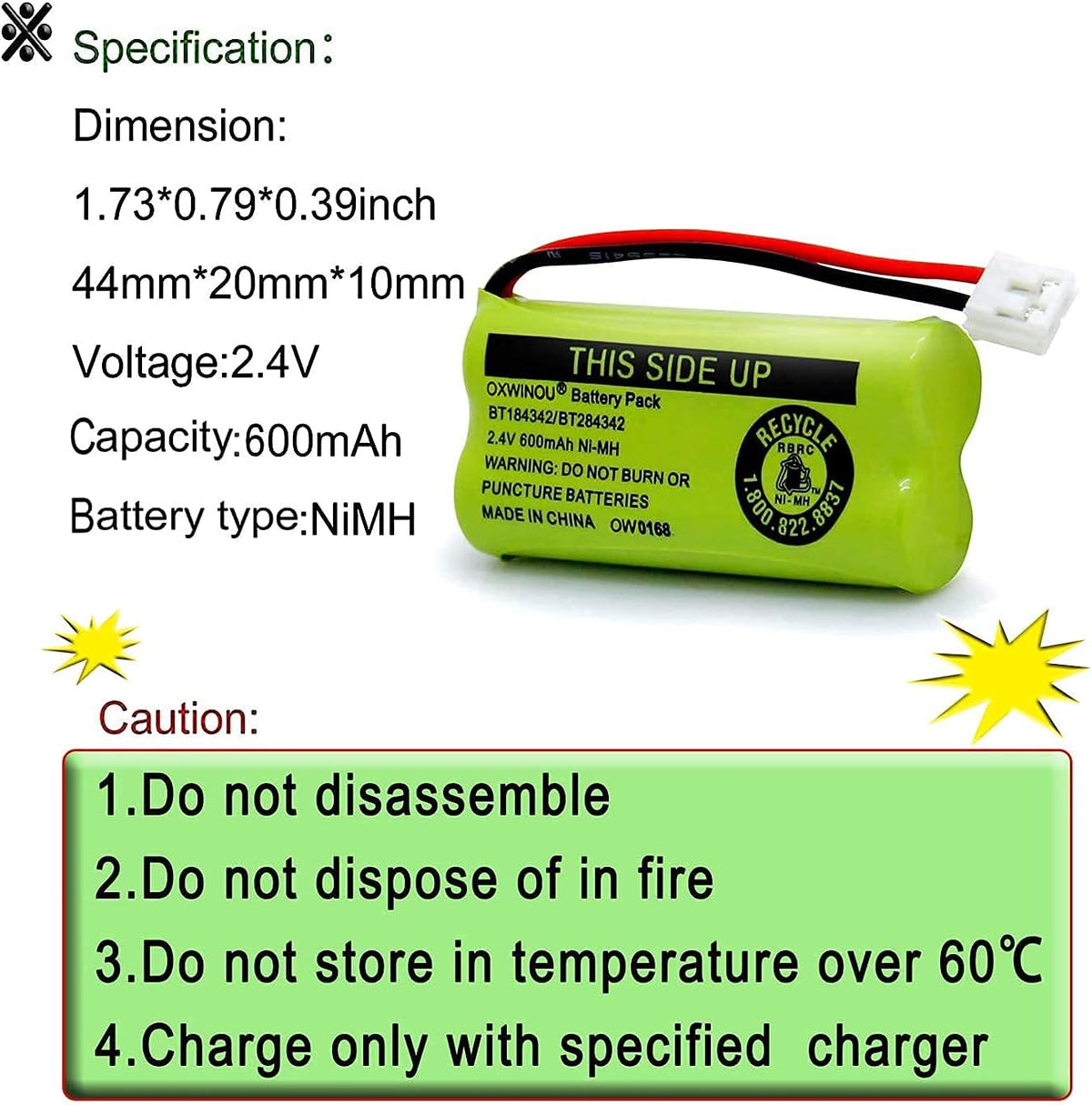 2.4v BT184342 BT284342 BT18433 BT28433 BT183348 BT283348 BT-1011 Replacement Battery Compatible with Phone CS6209 CS6219 CS6229 DS6151 89-1330-01-00 CPH-515D(2-Pack)