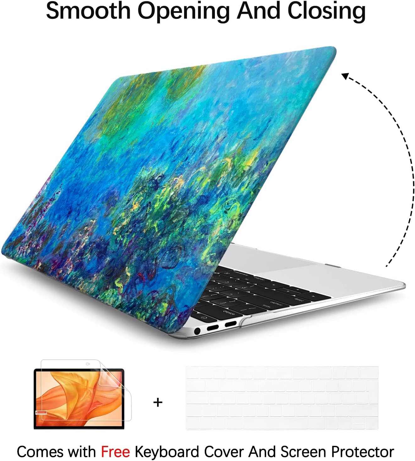 Berkin Arts for MacBook Air 13.6 inch Case A3240 A3113 A2681 (M4 M3 M2) 2025 2024-2022 Release with Keyboard Cover & Screen Protector Cloisonnism (Wisteria by Monet)