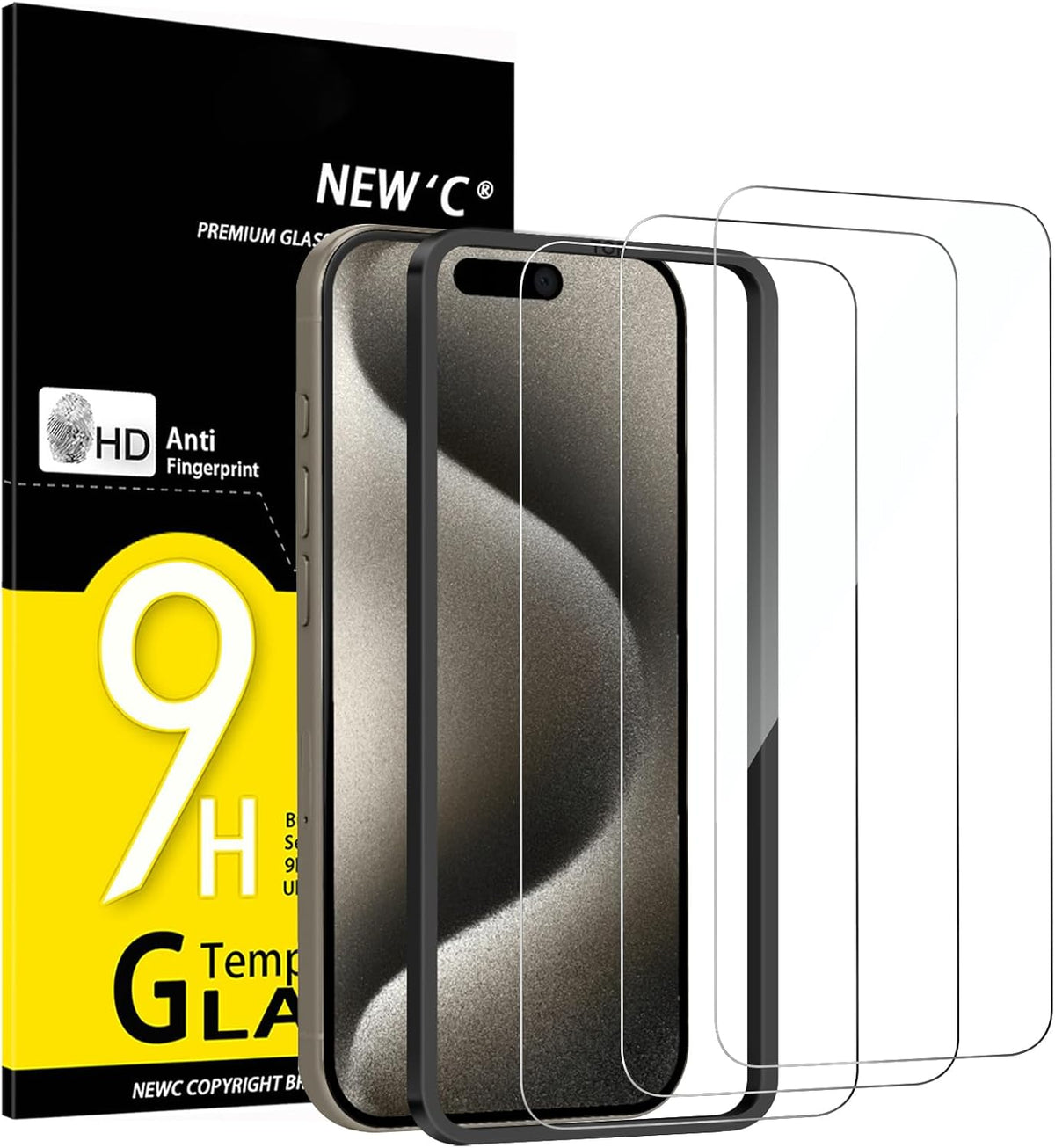 NEW'C 3 Pack Designed for iPhone 15 Pro Max Screen Protector (6.7 inches),Enhanced Tempered Glass Protection with easy installation tool included,Ultra Resistant
