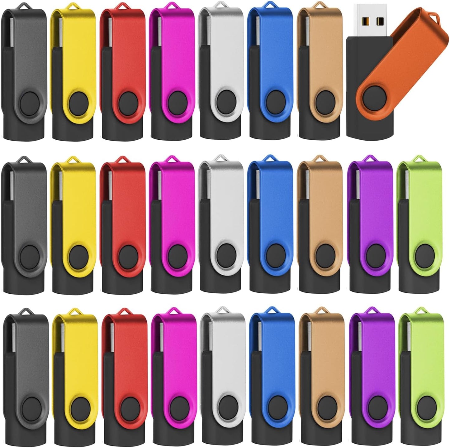 EASTBULL Flash Drives Bulk 16GB USB Thumb Drive 50 Pack USB 2.0 Memory Stick Swivel Pen Drive with Lanyard for Storage and Backup (16GB 50 Colors)