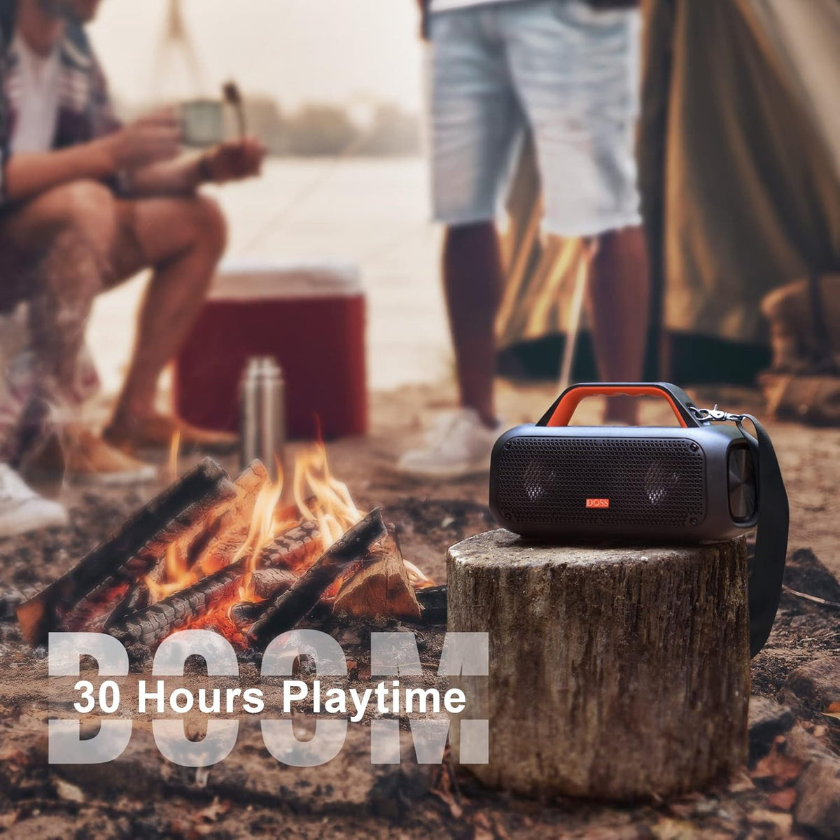 DOSS Extreme Boom Bluetooth Outdoor Speaker with 60W Mighty Sound, Deep Bass, 30H Playtime, USB-C, Bluetooth 5.3, IPX6 Waterproof with Portable Strap for Camping, Beach, Garage-Orange