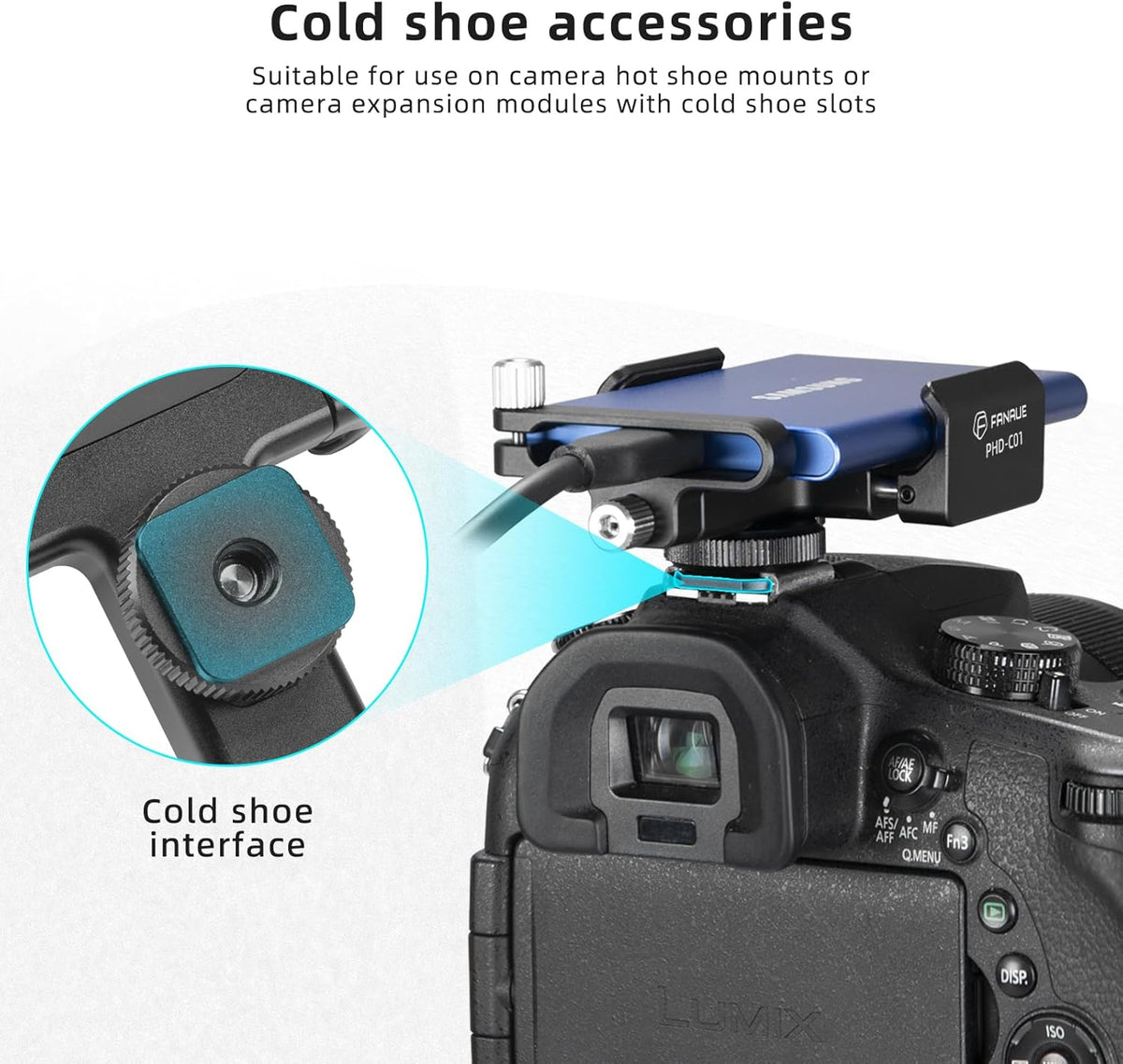 FANAUE SSD Mount Bracket SSD Holder with Cold Shoe Cable Clamp, 1.5"-2.1" for Samsung T5 T7 SSD SanDisk Compatible with BMPCC 4K /6K /6K Pro Camera Cage