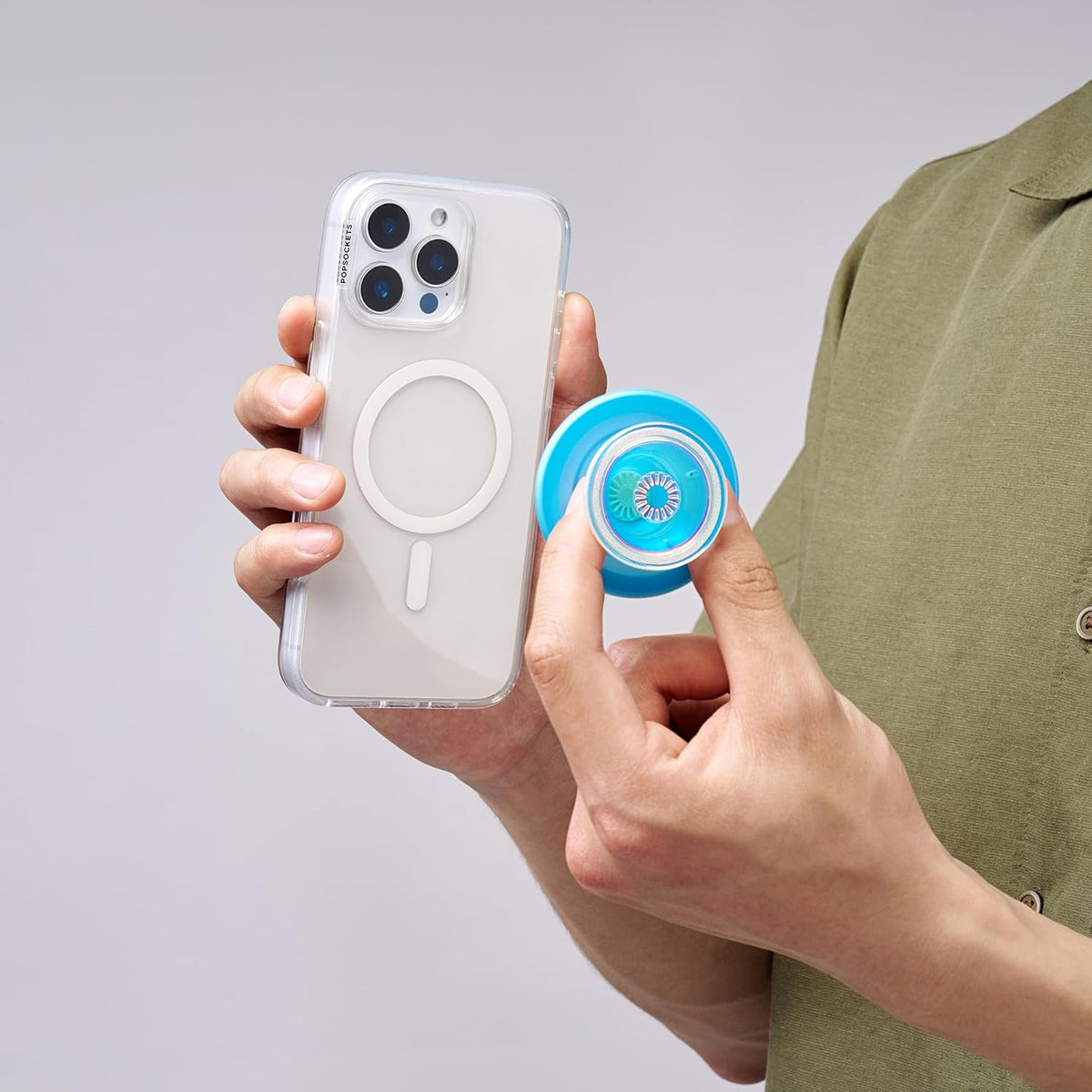 PopSockets Phone Grip for MagSafe with Kickstand, Magnetic Stand, Swappable Top, Secure Hold for iPhone MagSafe Cases, Phone & Tablet Grip - Blue Opalescent