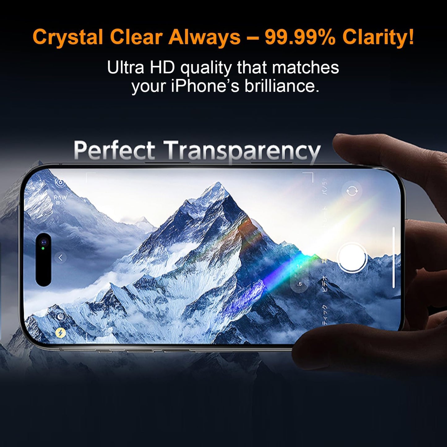 OneFish Glass Screen Protector for iphone 14Pro/15, 9H Hardness Glass Scratch Resistant, HD Clarity Tempered Film with Installation Frame, Bubble Free, Easy Installation, 2Pack