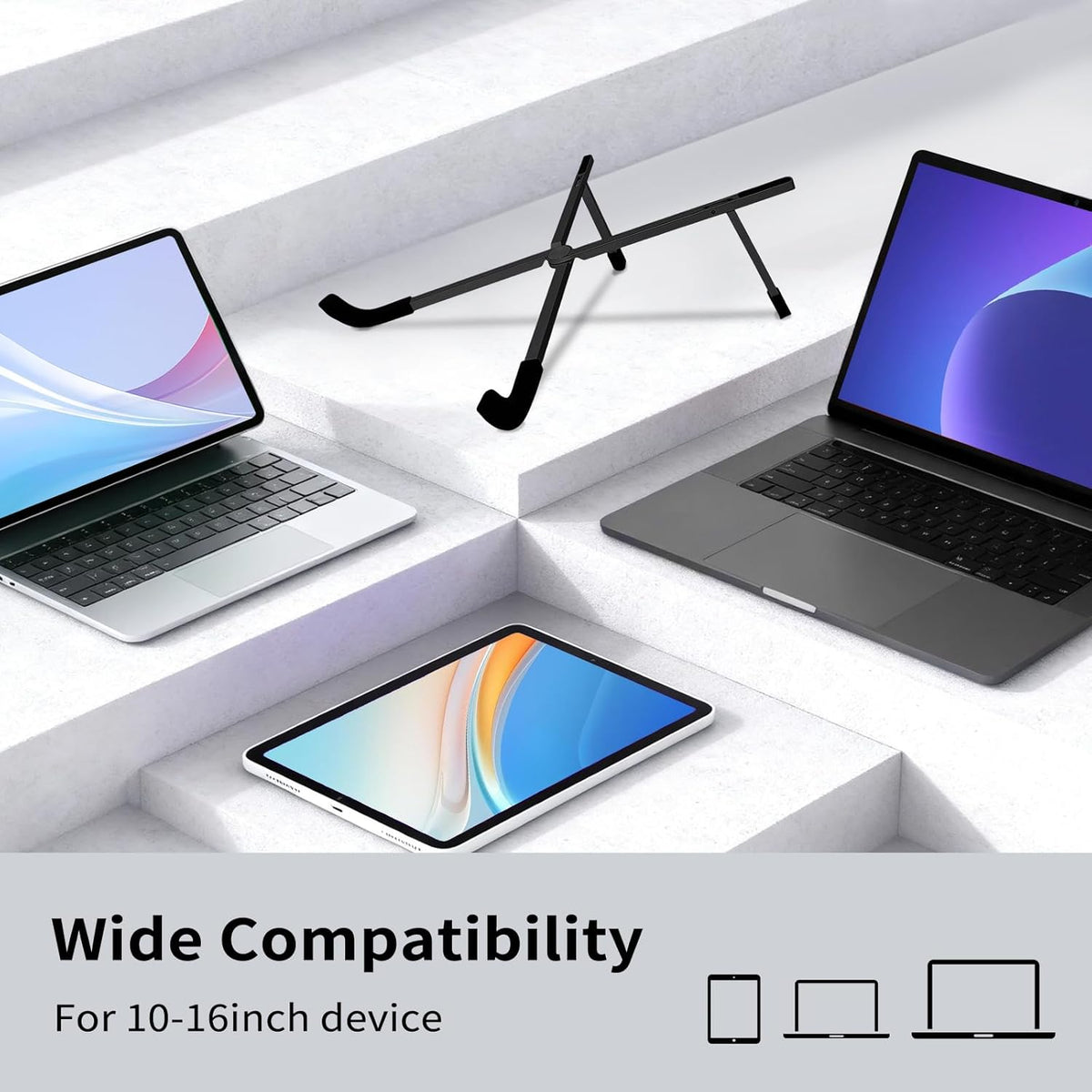 Protable Laptop Stand for Desk,Foldable Laptop Riser Holder,Ventilated Cooling Notebook Mount Computer Stand for 10-15.6” Laptops,Tablets，Aluminum (Black)