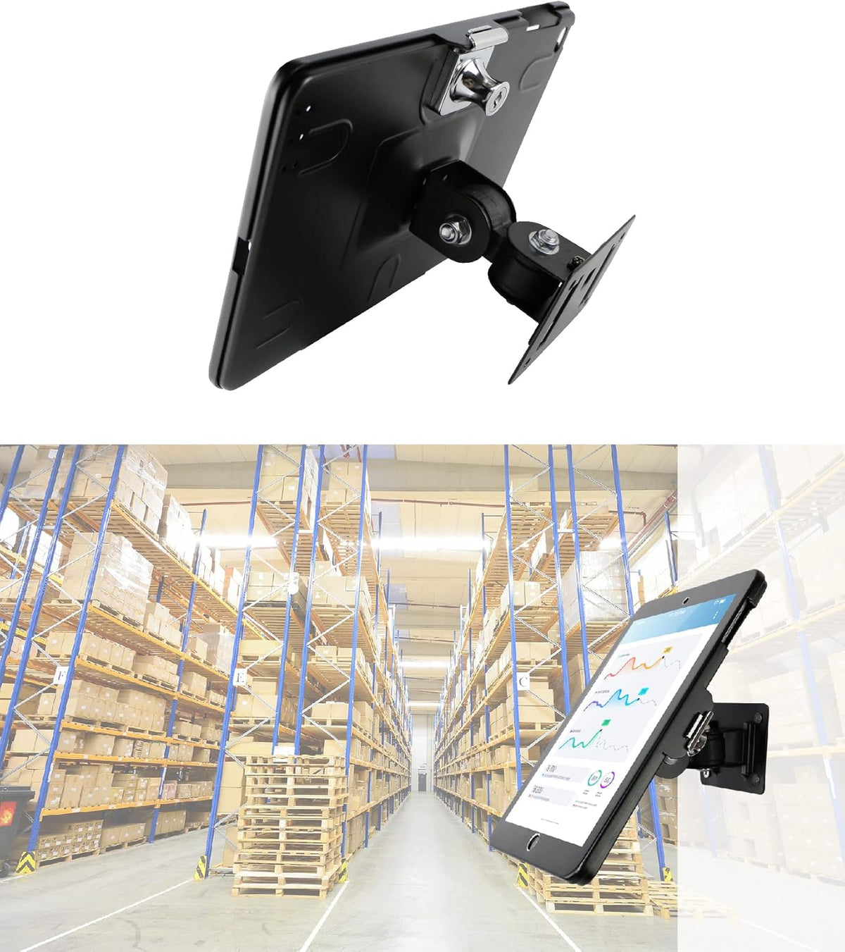 On Wall Mount Bracket for iPad 9.7" (6th, 5th Gen, Air 1 & 2, Pro), Anti-Theft Lock, Rotate Design, Multi-Angle, Metal (Black)