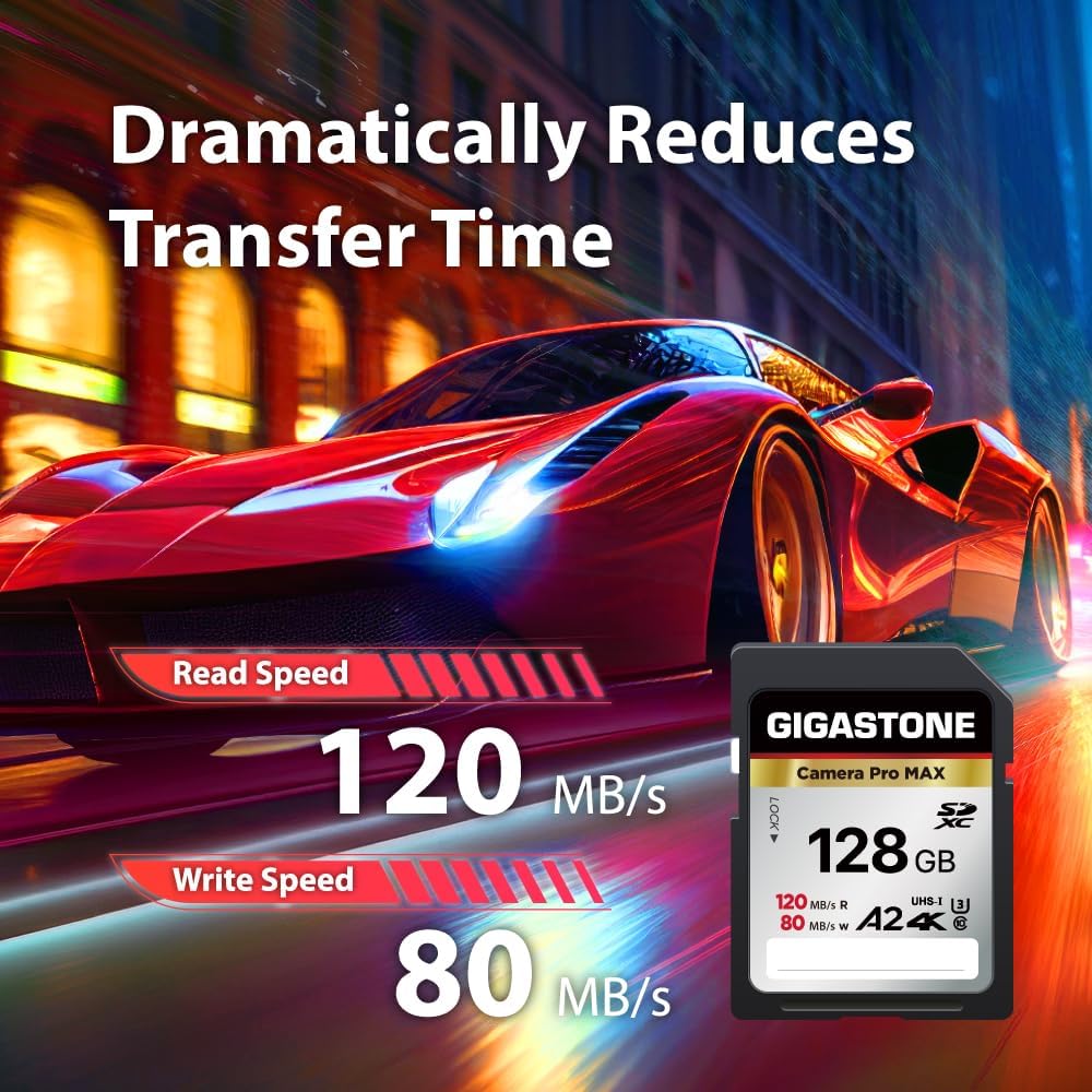 [5-Yrs Free Data Recovery] GIGASTONE 128GB SD Card, 4K Camera Pro MAX, A2 4K SDXC Memory Card High Speed 4K UHD Video Compatible with Canon Kodak Digital Camera, with 1 Mini case