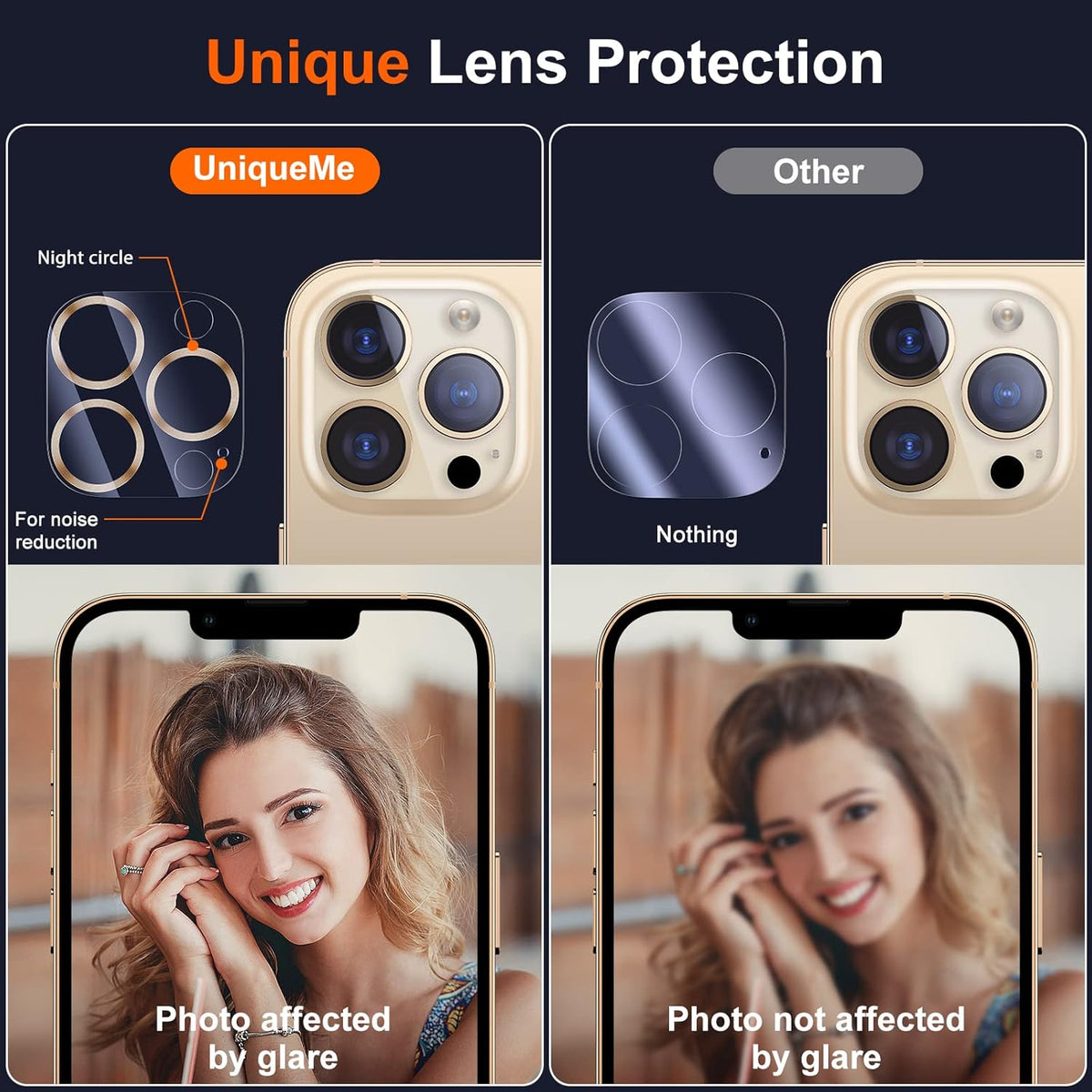 UniqueMe [ 3 Pack] Compatible with iPhone 12 Pro Max 6.7" Camera Lens Protector Tempered Glass,[Case Friendly][New version][Scratch-Resistant][Easy Installation] -Golden