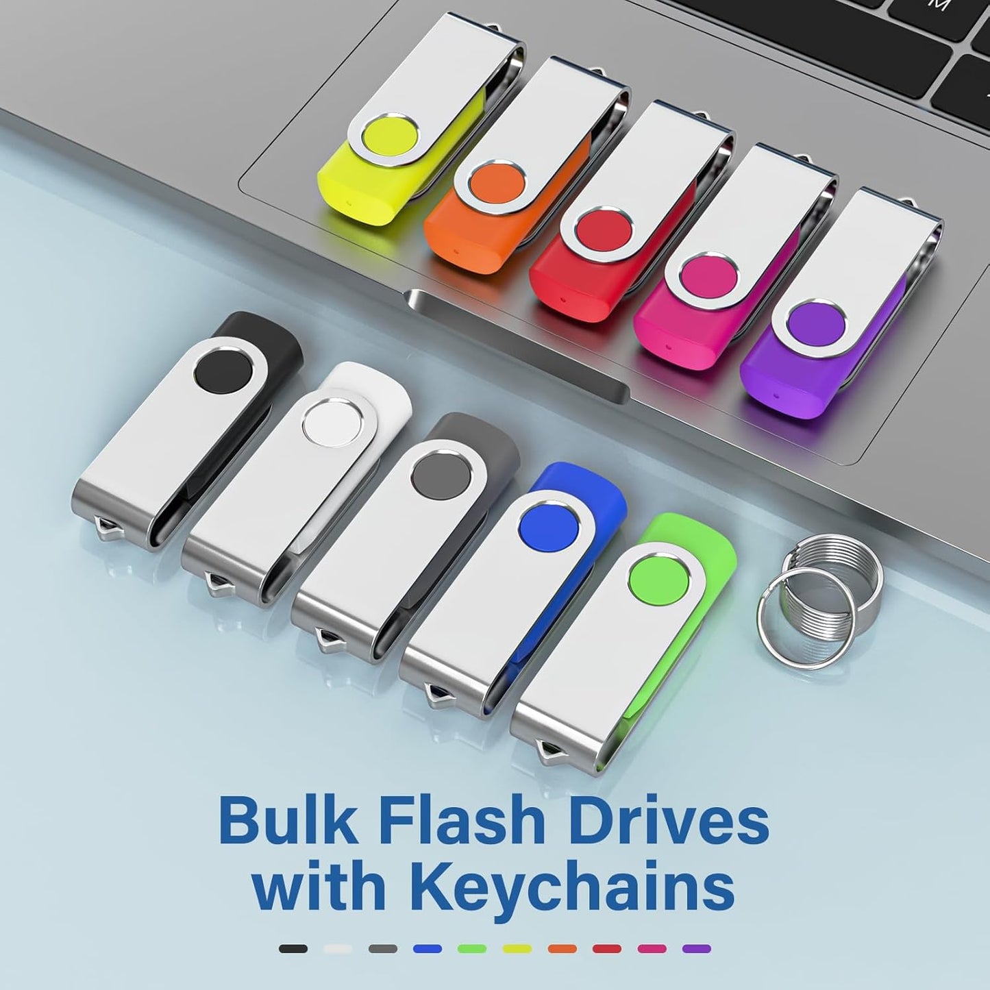 Flash Drives 1GB 10 Pack, USB 2.0 Thumb Drives with Keychains Memory Stick USB Drive Pendrive for PC Laptop Computer (Mixcolors)