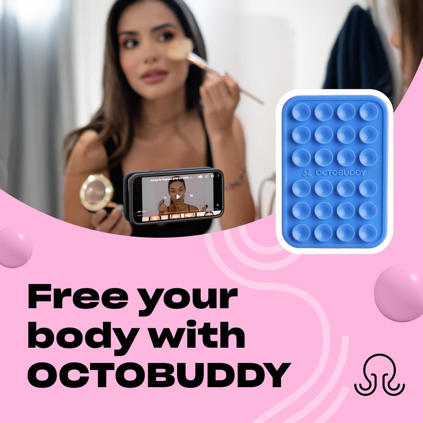 Classic - Silicone Suction Phone Case Adhesive Mount - Hands-Free, Strong Grip Holder for Selfies & Videos - iPhone & Android Compatible - 2.25″ x 3.25″, Baby Blue Jay