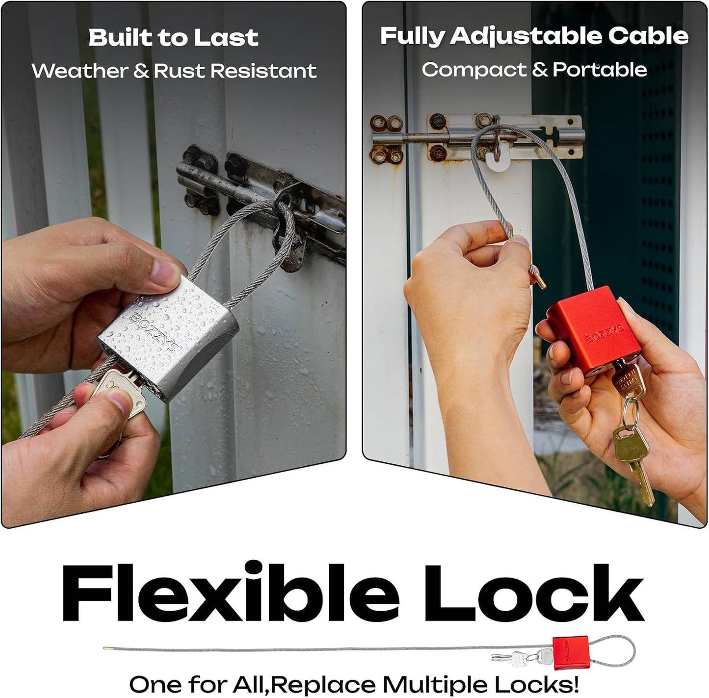 Cable Padlock with 3 Keys | L 1.15ft(0.35m),D 1/6in(4mm) Adjustable Steel Cable Lock | Aluminum Locks for Bikes, Gate, Lockers & Outdoor Gear | Weatherproof & Red
