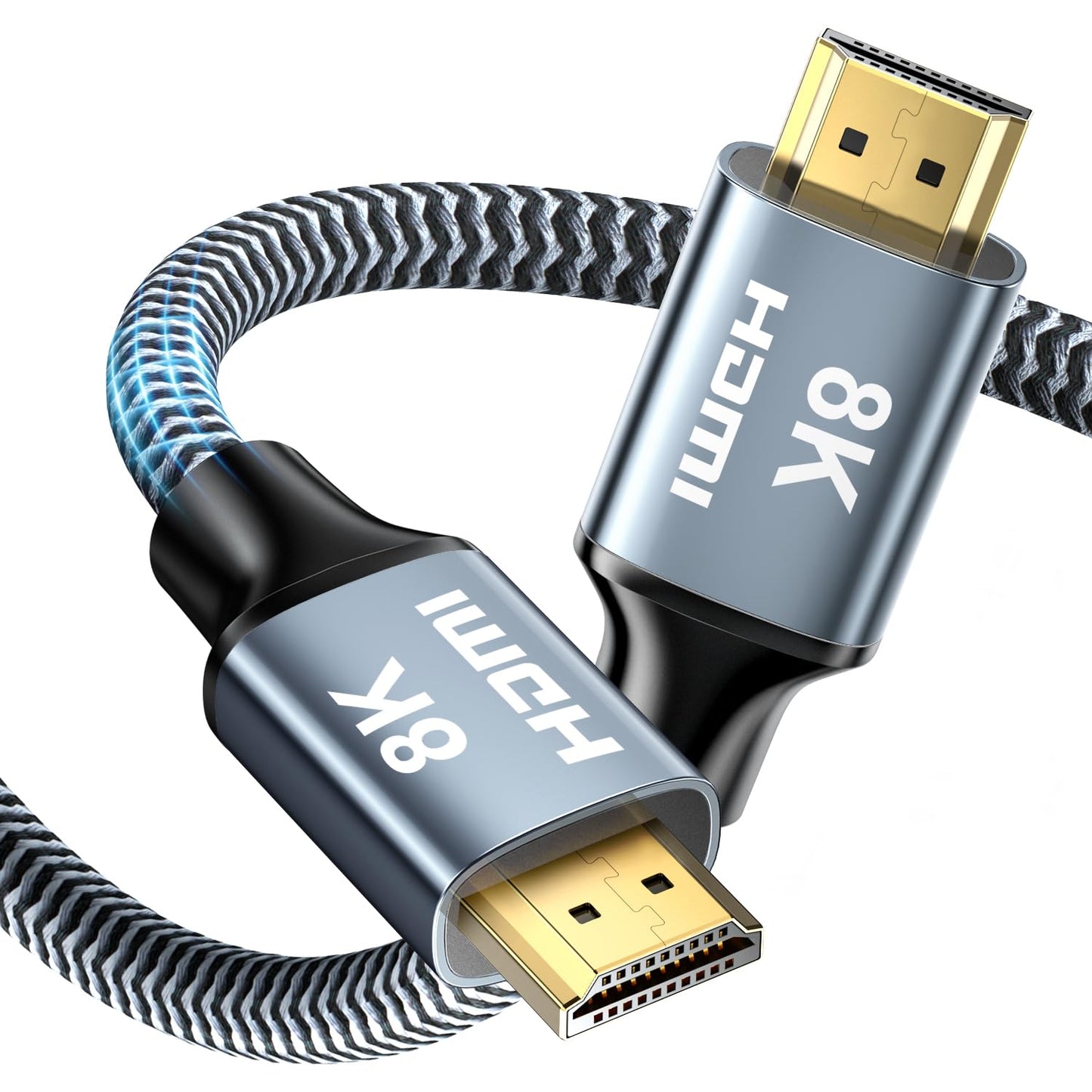8K HDMI Cable 30 ft, 48Gbps High Speed HDMI 2.1 Cable, Braided HDMI Cable 2.1 8K 60Hz 4K 120Hz Support for HDR eARC HDCP 2.2/2.3, HDMI Cord Compatible with HDTV, Laptop, Monitor, PC