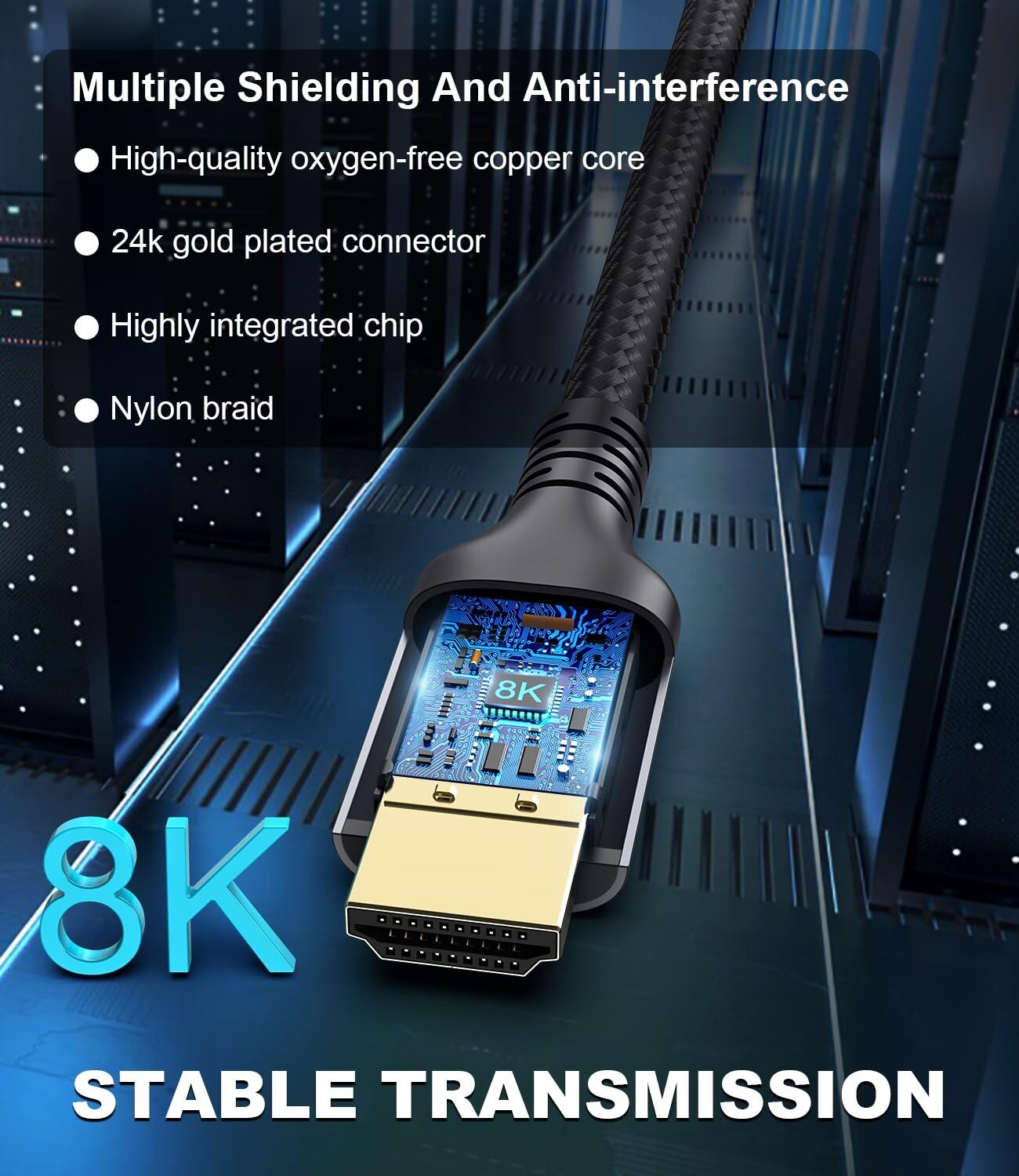 Certified 10K 8K HDMI 2.1 Cable 10 FT, 48Gbps Ultra High Speed HDMI Cable with Ethernet 4K 240Hz 165Hz 144Hz 120Hz 8K60Hz eARC HDCP2.3 HDR10+ PC Laptop TV Monitor Projector