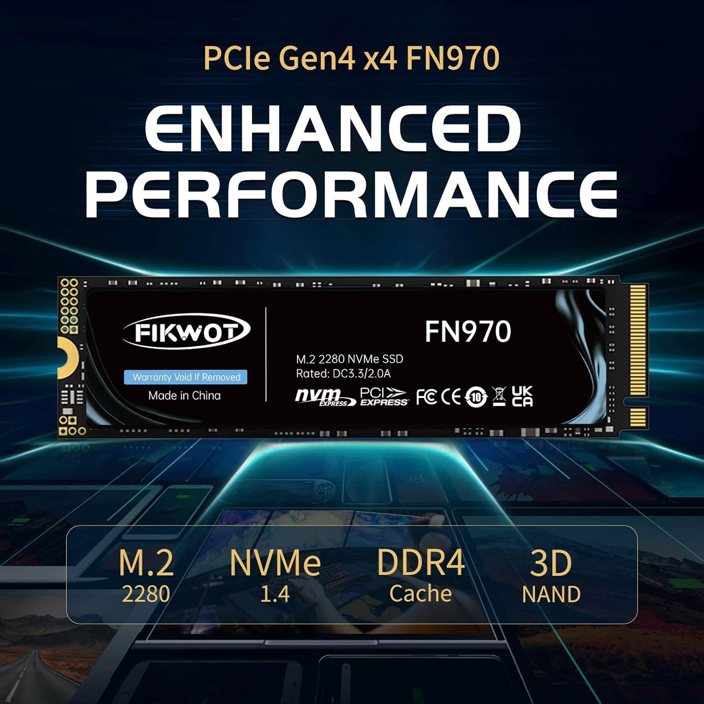 FN970 1TB M.2 2280 PCIe Gen4 x4 NVMe 1.4 Internal Solid State Drive with Heatsink - Speeds up to 7,400MB/s, Configure DRAM Cache, Compatible PS5 Internal SSD