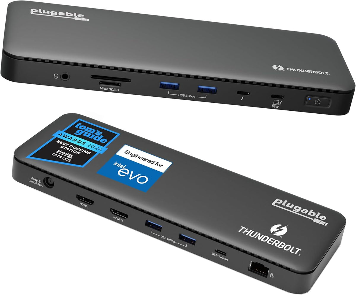 Plugable Thunderbolt 4 Dock with 100W Charging, Thunderbolt Certified, Laptop Docking Station Dual Monitor Single 8K or Dual 4K HDMI for Windows and Mac, 4X USB, Gigabit Ethernet (TBT4-UD5)