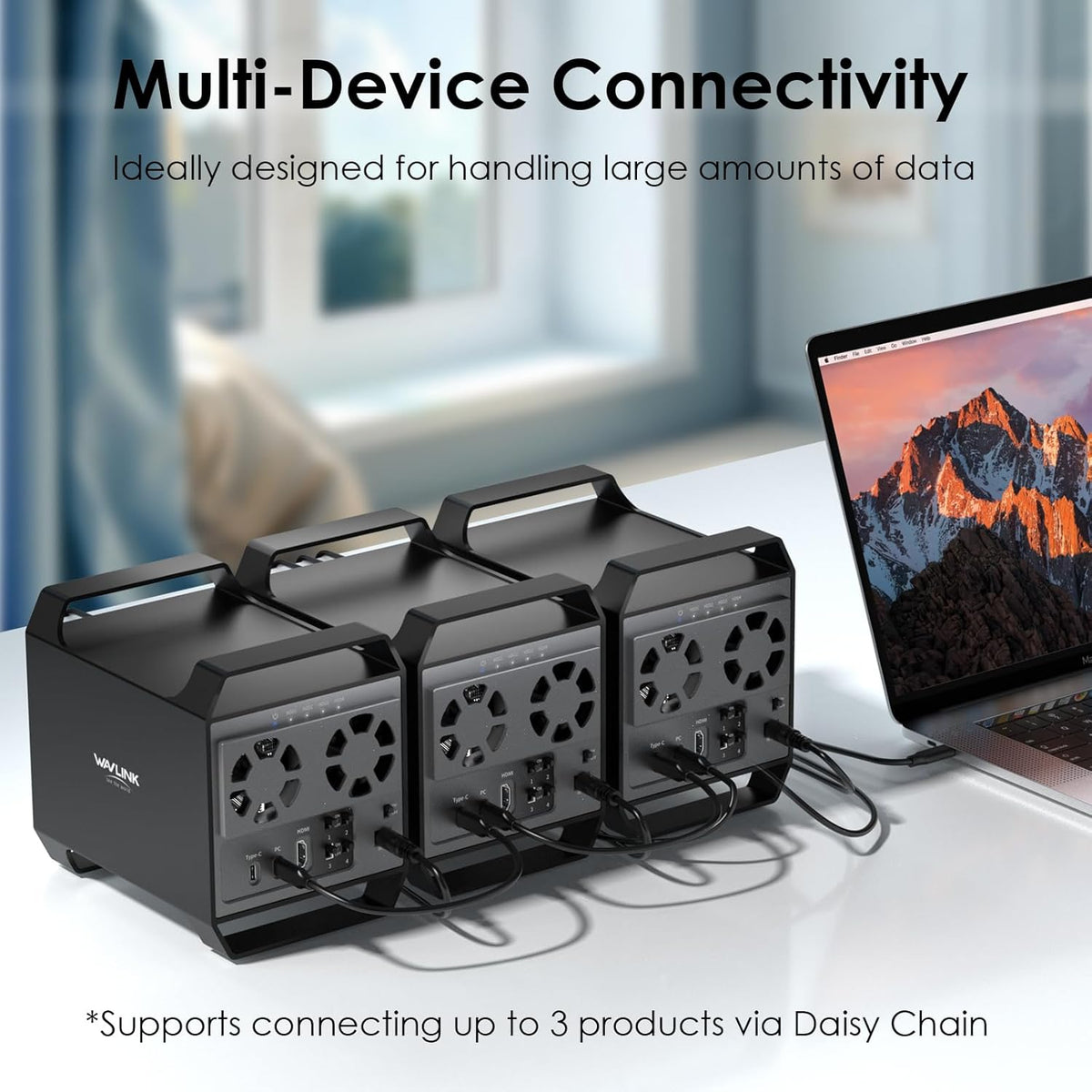 WAVLINK 4-Bay Hard Drive Enclosure for 3.5" and 2.5'' SATA HDD/SSD Featuring 10Gbps USB-C 3.2, Max 88TB Capacity, Built-in Temp-Controlled Cooling Fans, 4K HDMI Stunning Video Output, Aluminum Shell