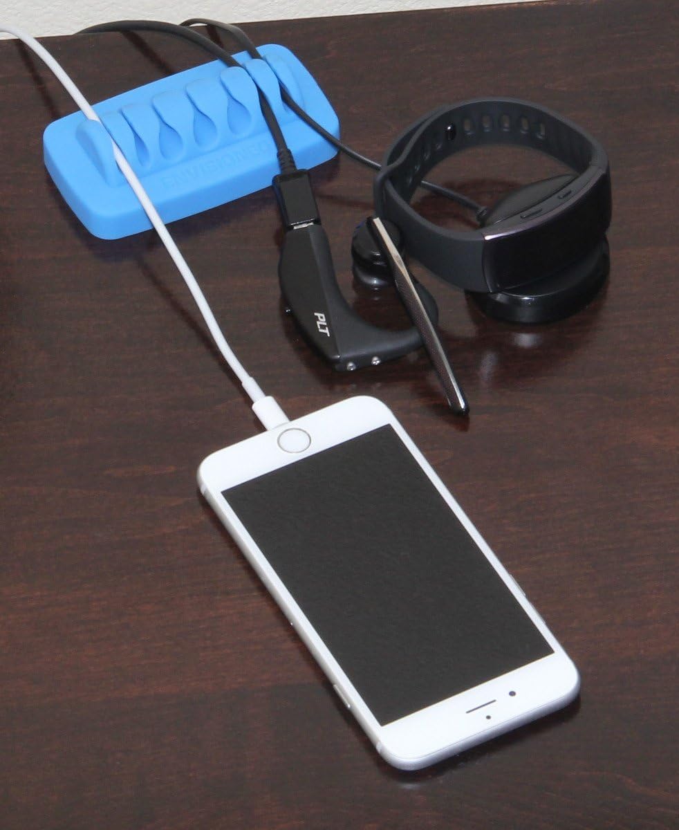 Heaviest Cable Organizer on The Market! Compact and Weighted Desktop Cord Holder and Cable Organizer, Eco-Friendly Silicone, No Bad Smell, Bundled with 4 Reusable Cable Ties! (Blue)