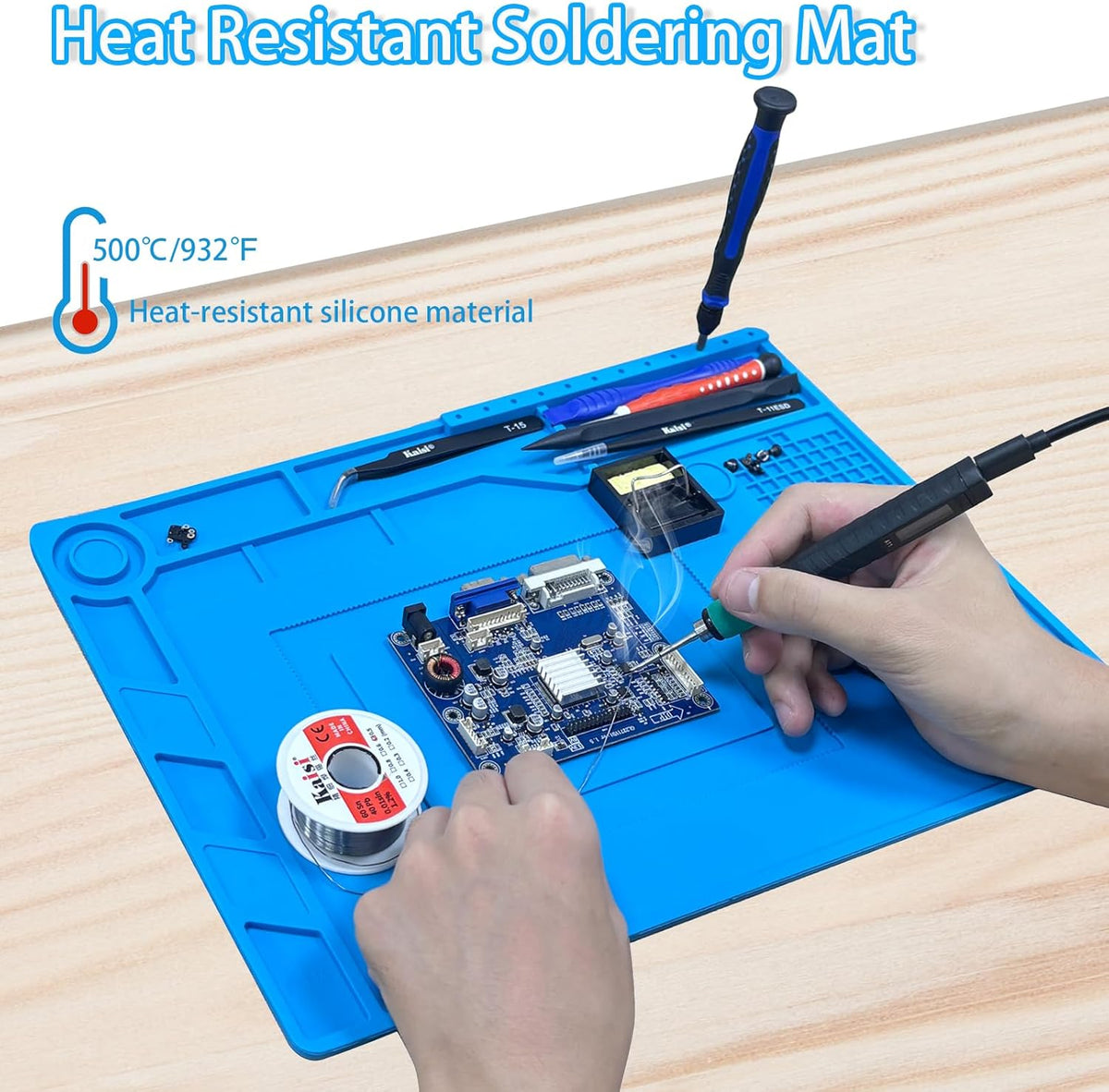 Kaisi Soldering Mat,15.35" x 10.6" Inch Heat Resistant Silicone Work Mat,Solder Pad for Soldering,Screws,Tools Repair Pad,Soldering Gun Iron Workbench Protection