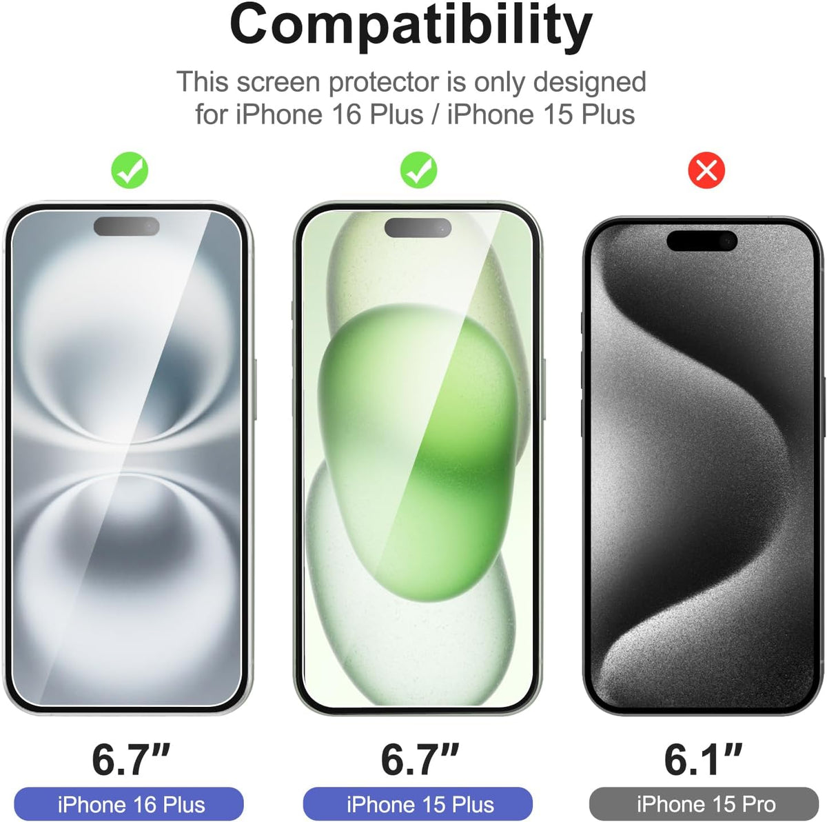 NEW'C 3 Pack Designed for iPhone 16 Plus,15 Plus Screen Protector (6.7 inches),Enhanced Tempered Glass Protection with easy installation tool included,Ultra Resistant