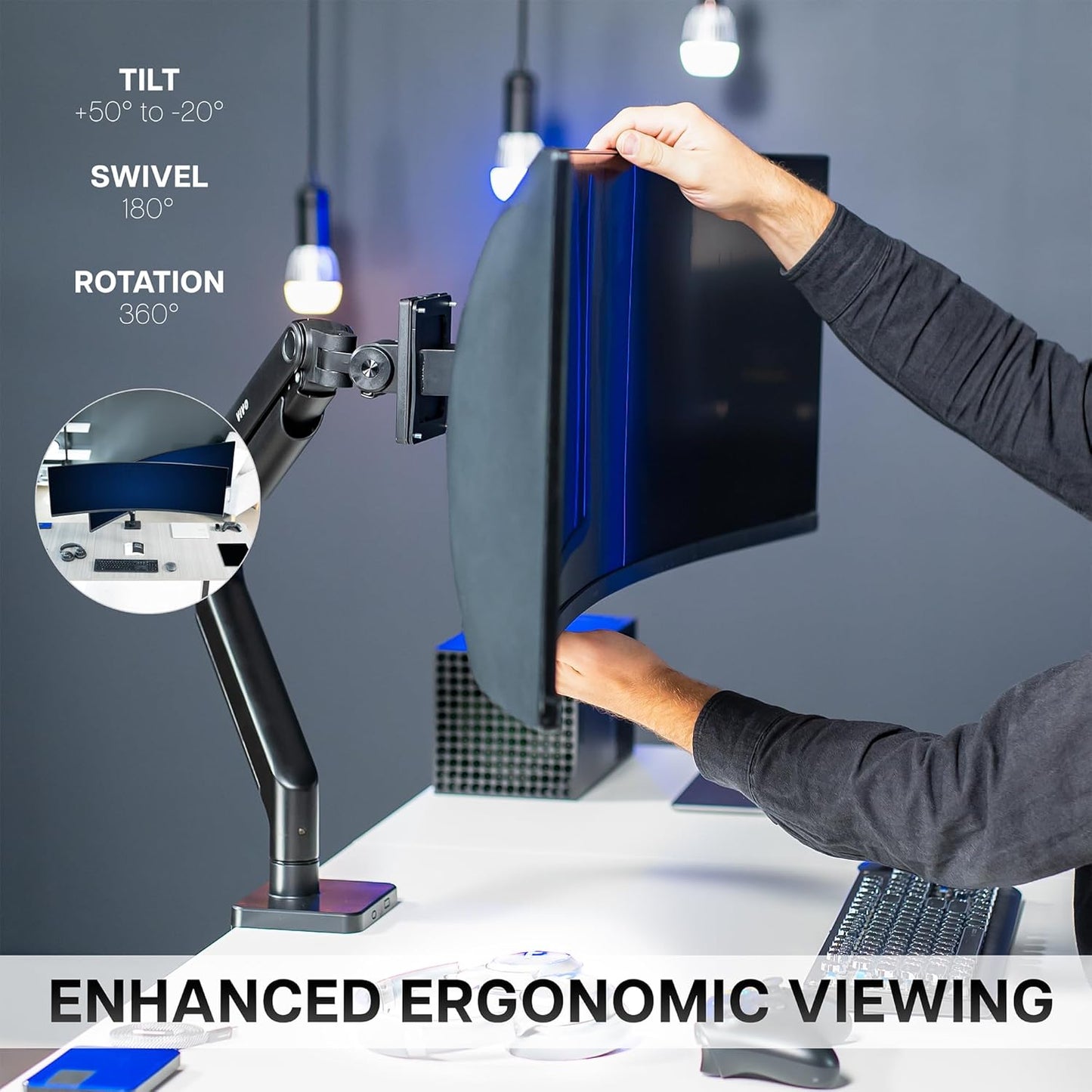VIVO Heavy Duty Aluminum Ultrawide Monitor Tension Arm for up to 49 inch Screens, Holds 44 lbs, Premium Desk Mount Stand Designed for Samsung Odyssey G9 and More, Black, STAND-V101V