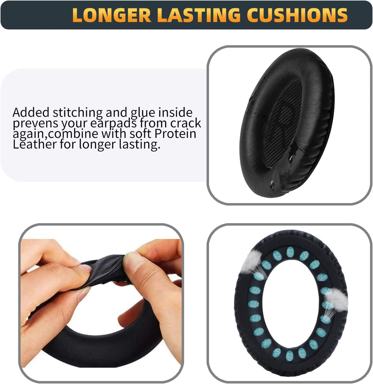 Premium Replacement Ear Pads for Bose QC35 & QC35ii Headphones Made by GEVO- Comfortable Adaptive Memory Foam and Extra Durable - Fits QuietComfort 35 & 35ii / SoundLink 1&2 AE（Over-Ear） (Black)