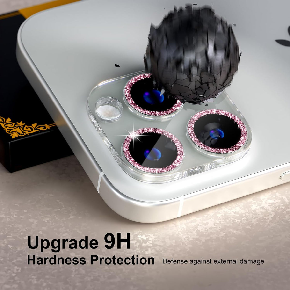 beuxece for 6 Pack iPhone 16 Pro/iPhone 16 Pro Max Camera Lens Protector [Drop Protection] [Case Friendly] [Easy Installation] 9H Tempered Glass Camera Screen Protector Cover, Glitter Pink