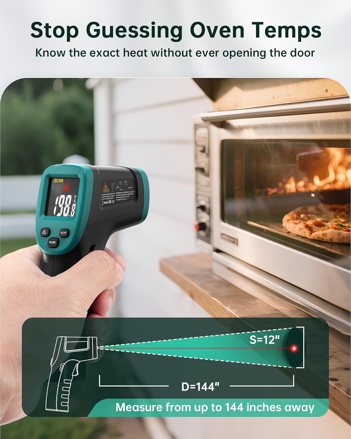 ERICKHILL ROOKMAX Infrared Thermometer Gun, Non-Contact Laser, Adjustable Emissivity, Color LCD, -58°F to 1472°F (-50°C to 800°C), for HVAC, Cooking & BBQ, Automotive, Freezer - Dark Green
