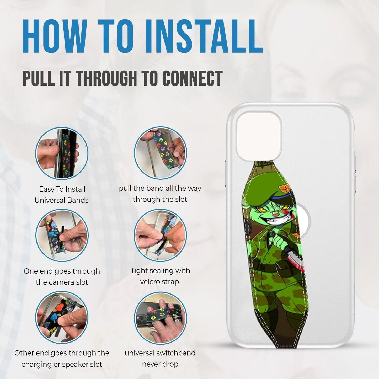 Phone Grip Strap - Pack of 2 Reversible Finger Holder for Phone Back, Customizable Anti-Slip Design, Wireless Charging Compatible Detachable Holder for iPhone - Brown & Green Snake Skin