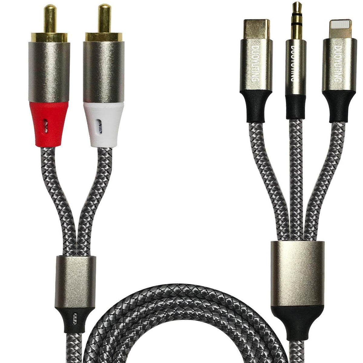 3 in 1 Audio Cable, iOS Phone/3.5mm AUX/USB C to 2 RCA,Stereo Audio Adapter for iPhone/Type C Phone/AUX to Amplifier/Sound Box & Home Theater etc.16.5FT