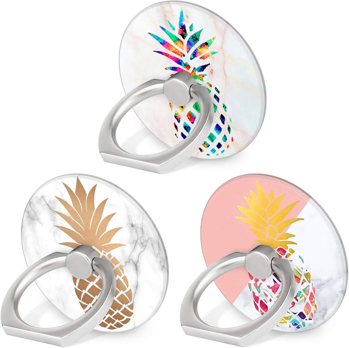 Bonoma Cell Phone Ring Holder, 3-Pack 360 Degree Rotating Universal Phone Ring Grip Finger Ring Stand Compatible with Smartphones and Tablets - Pineapple