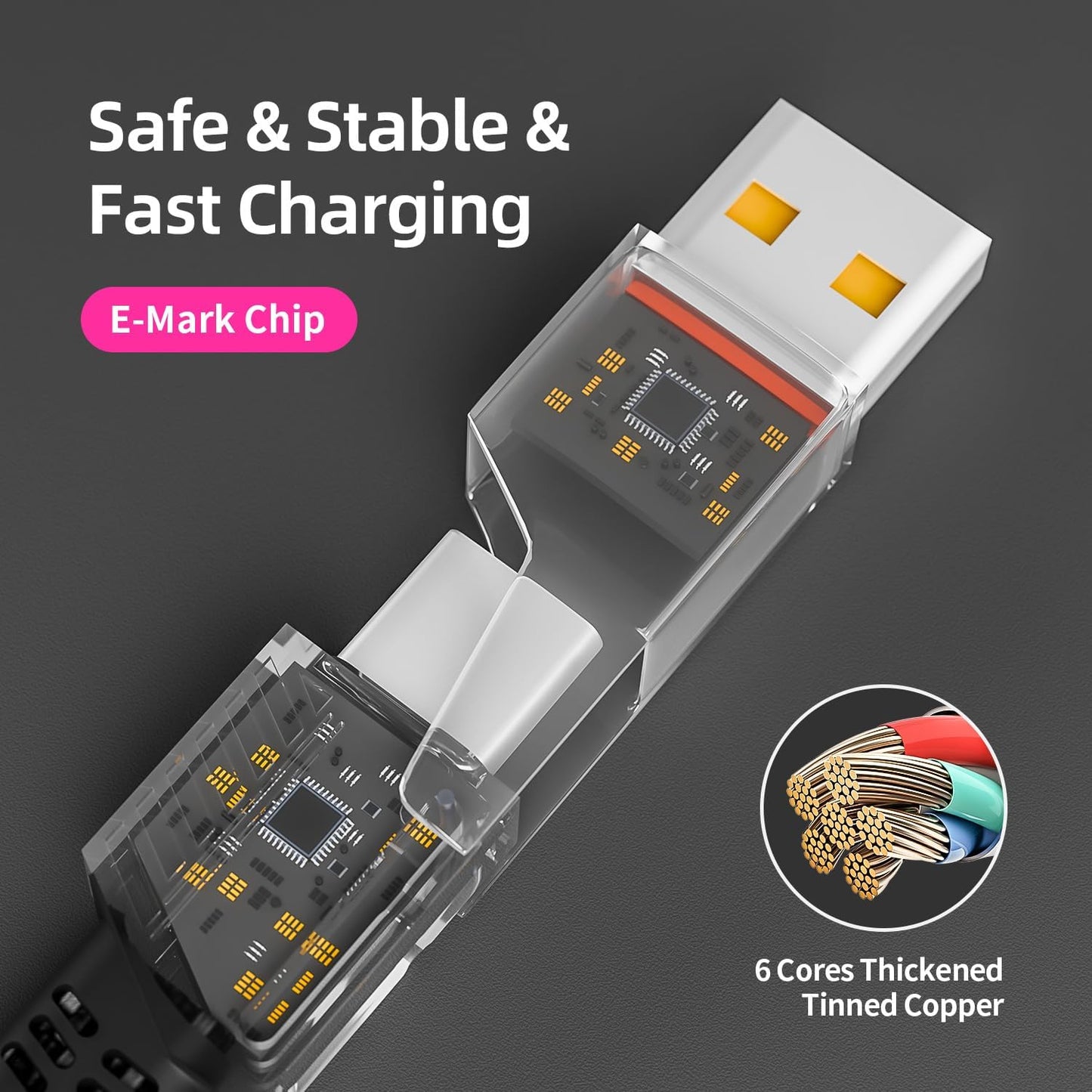 IDISON USB C Cable, 240W MAX 4 in 1 Charging Cord 5FT with E-Mark Chip, Fast Charging USB A/C to C/Lightning Cable for iPhone 16/15/14/13 Series, MacBook/Pad/Android/Tablets and More