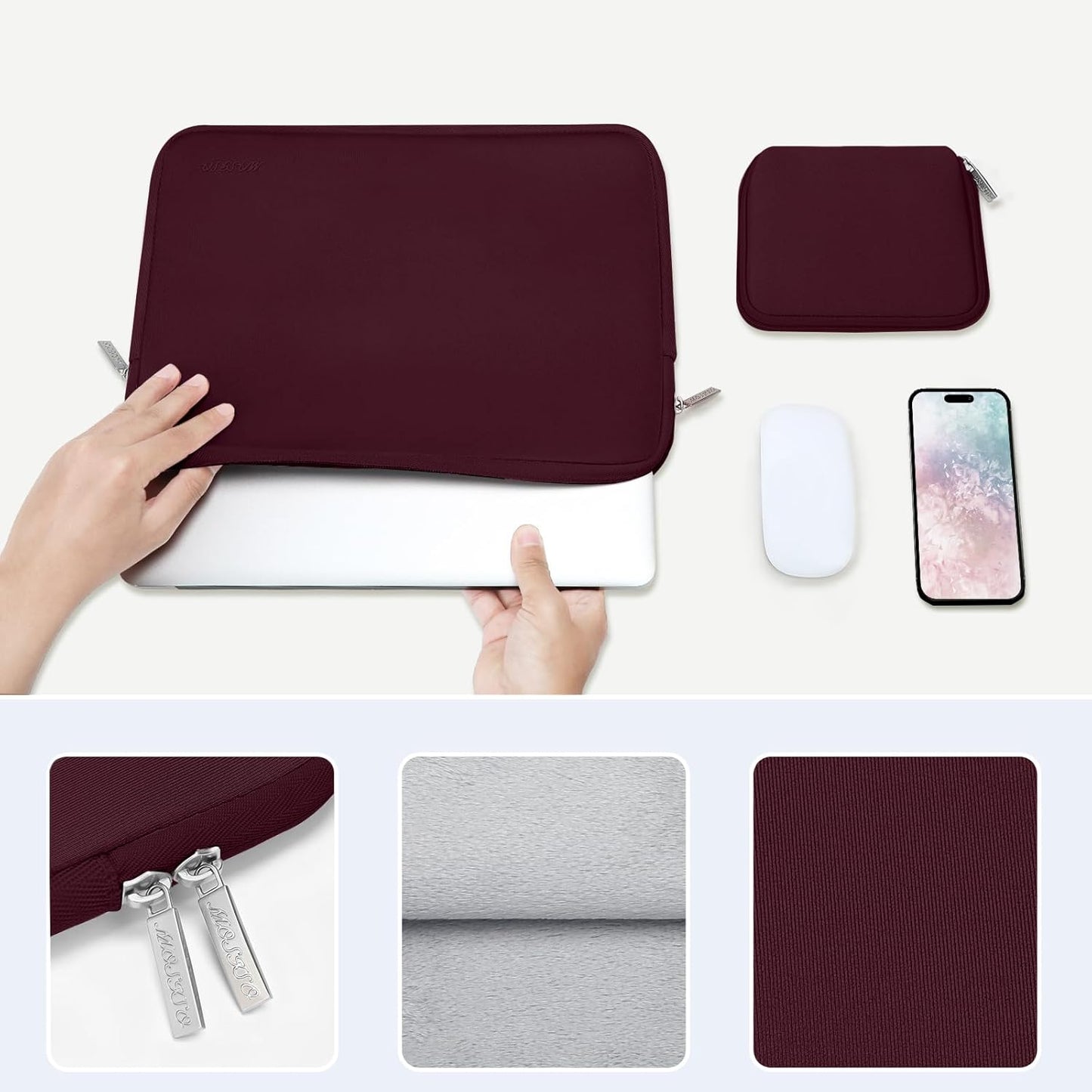 MOSISO Laptop Case 13.3 inch, 13-13.3 inch Laptop Sleeve Bag Compatible with MacBook Air/Pro 13/Pro 14 M5 M4 M3 M2 M1, HP Dell ASUS Lenovo, Neoprene Computer Sleeve Bag with Small Case, Wine Red