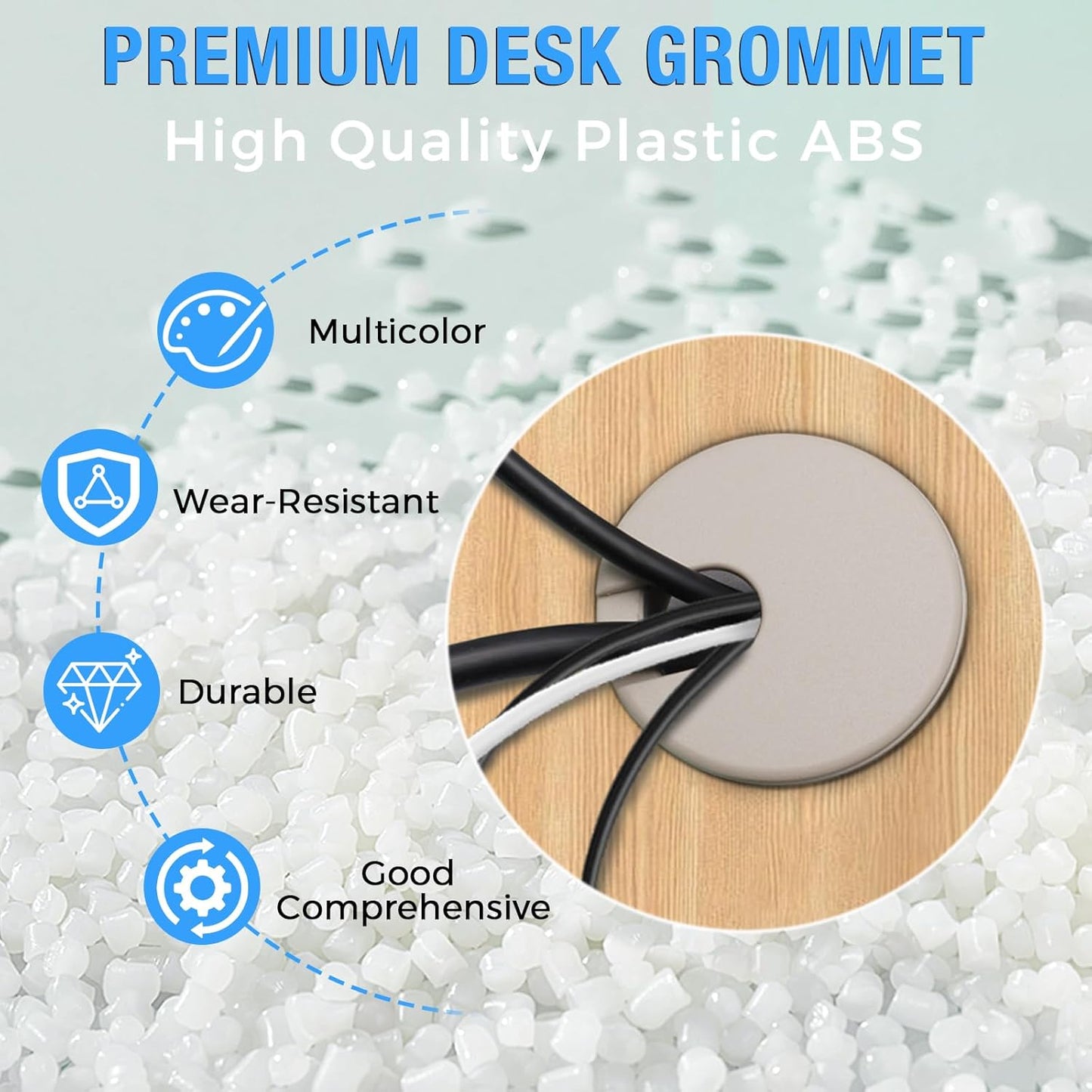 Desk Grommet 2" (50 mm), Desk Cord Hole Cover, Cable Grommet ABS Plastic, Desk Hole Grommet for Office and Home Table Cable, Detachable Cable Cord Organizer (Light Grey 2 Pcs)
