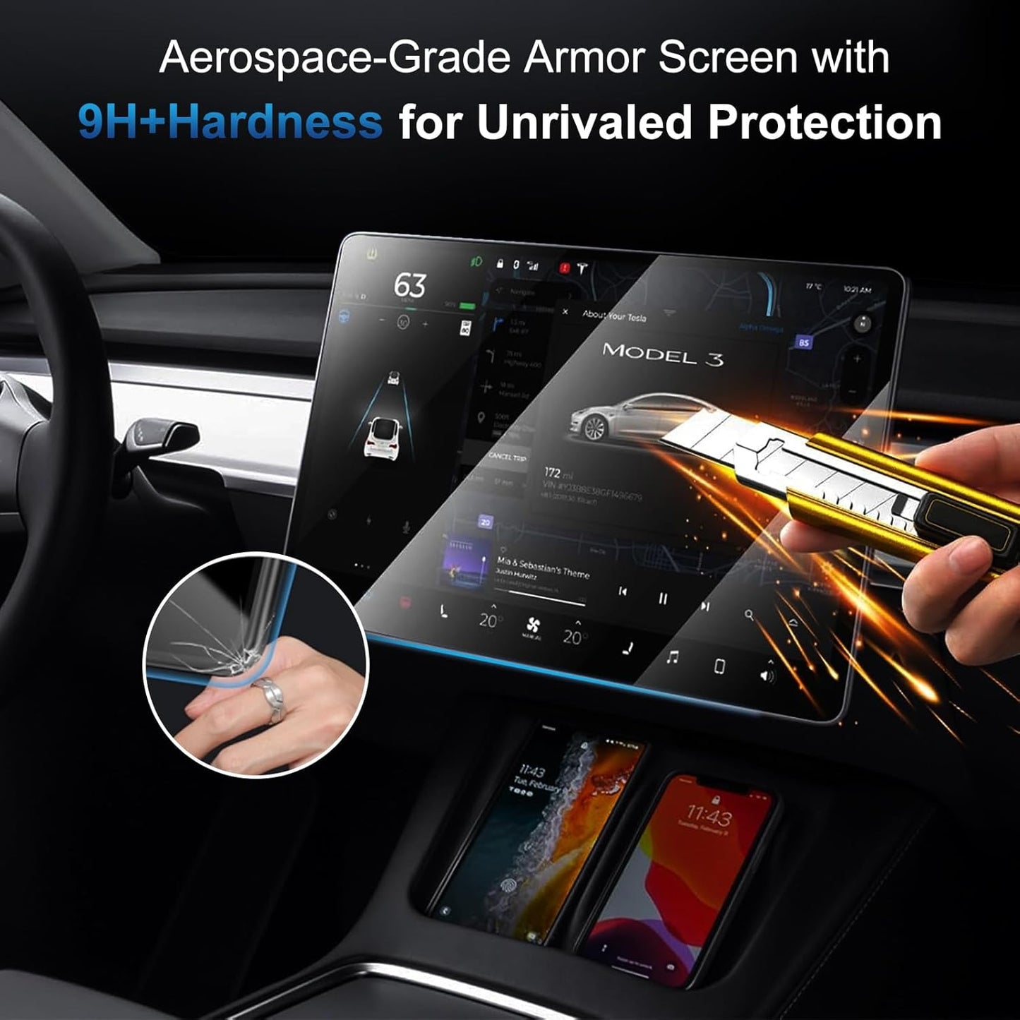 Tempered Glass Screen Protector Fits for Tesla Model 3 Highland 2024 2025&Model Y Juniper 2025, Center Control Navigation Touch Screen, Car Screen Protector Accessories 9H Anti-Glare Anti-Fingerprint