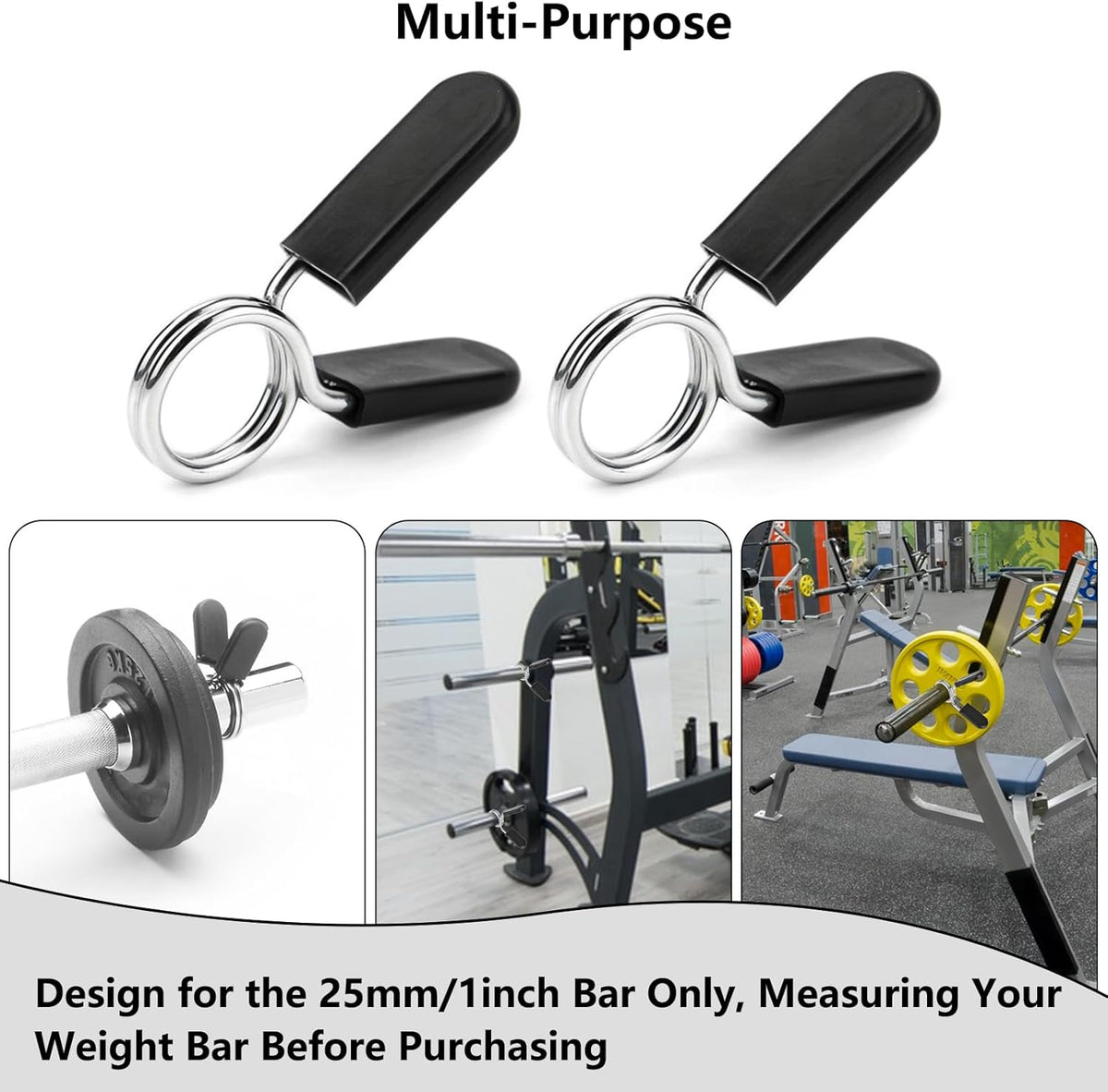 AccEncyc Spring Clip Collars 1 Inch Olympic Barbell Clamps Dumbbell Clips Weight Bar Clips for Weightlifting, Powerlifting, Strength Training