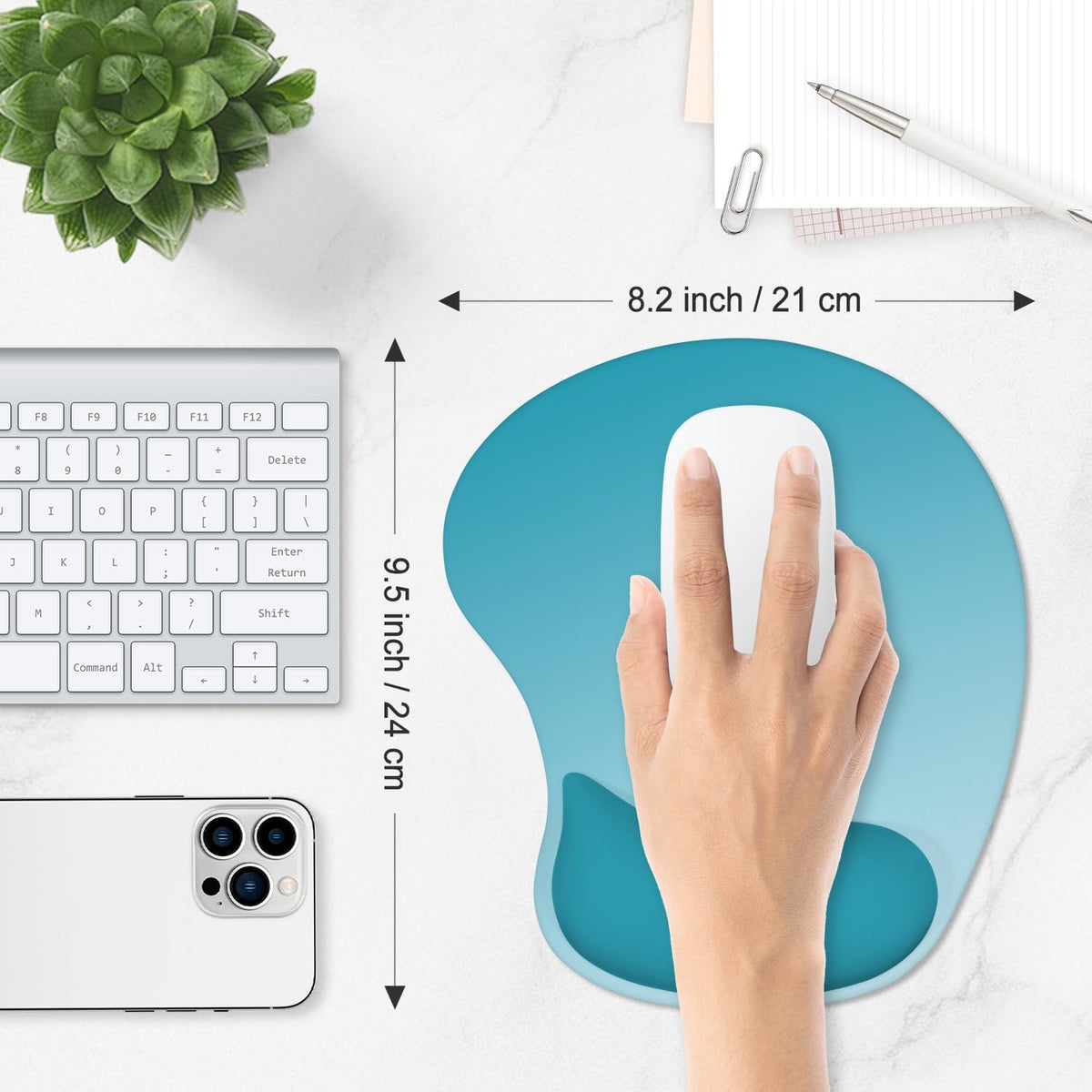 ITNRSIIET Ergonomic Mouse Pad, Cushioned Gel Wrist Rest, Non-Slip Base, Smooth Surface, Compatible with All Mice for Office & Gaming, Desk Accessory, 9.5 x 8.2 inch, Ombre Blue Gradient