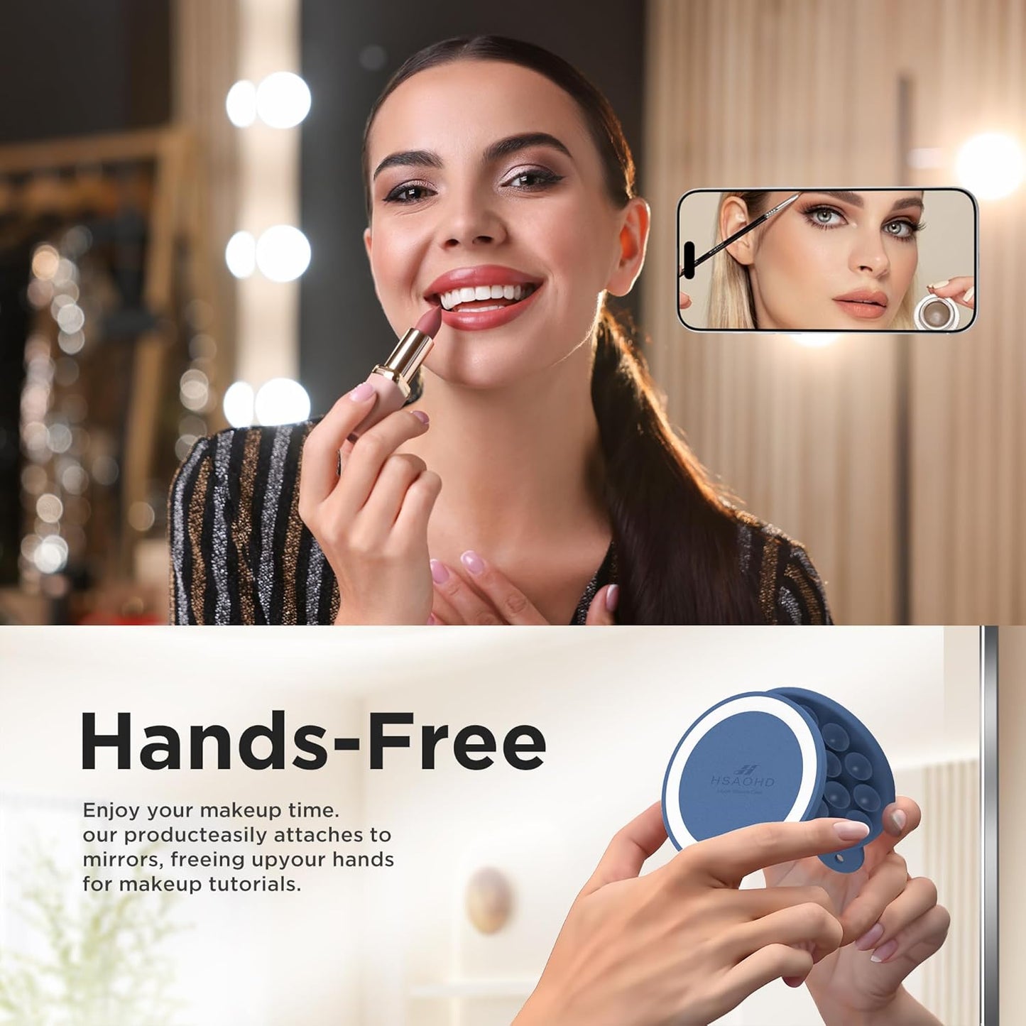 Magnetic Suction Cup Phone Mount for MagSafe Case, Silicone Hands-Free Grip Holder for iPhone and Android, Mirror Shower Phone Stand for Makeup FaceTime Gym Kitchen Bathroom, Azure Blue
