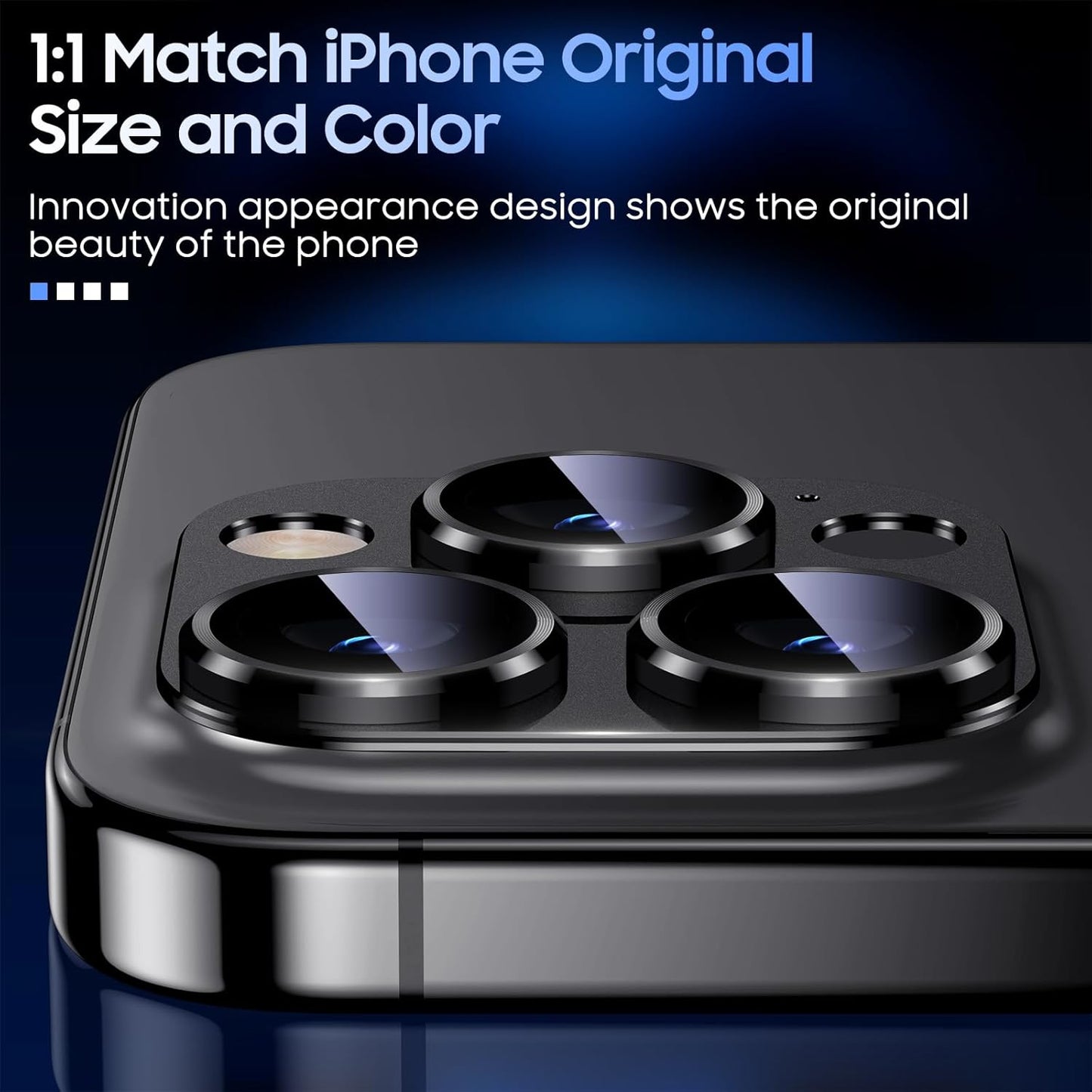 Uyiton Compatible with iPhone 15 Pro/iPhone 15 Pro Max Camera Lens Protector, [Not Easy to Break][Strong Adsorption][Case-Friendly] Metal Tempered Glass Rear Camera Screen Cover - Matte Black