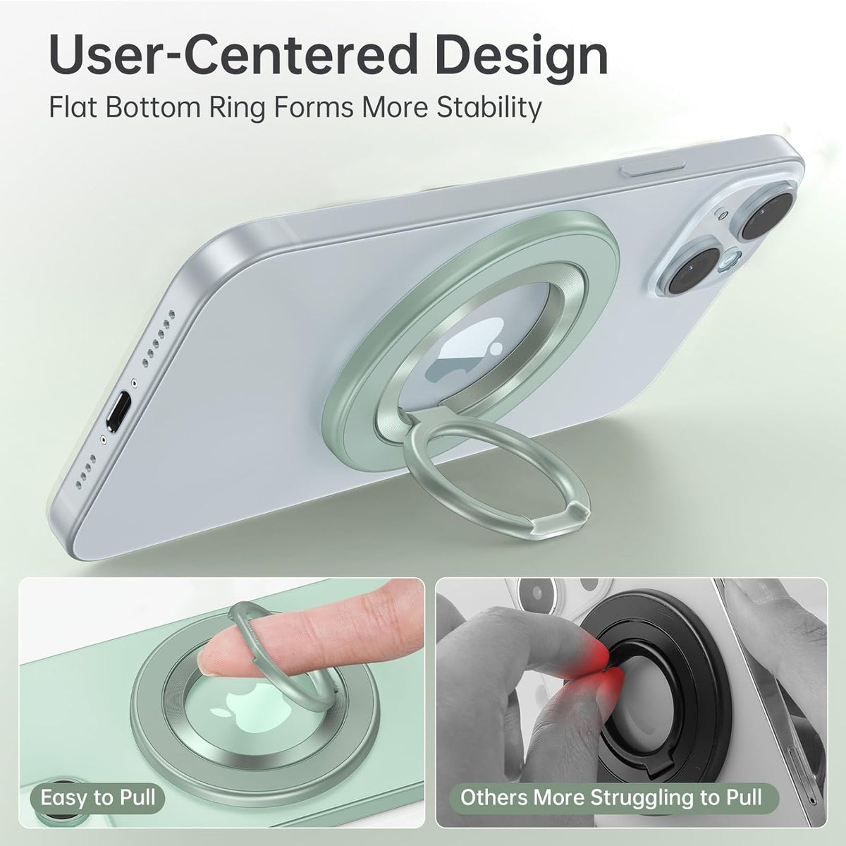 Syncwire Magnetic Phone Ring Holder for MagSafe, Magnetic Cell Phone Grip Stand Finger Ring Kickstand with Two-Sided Magnets Compatible iPhone 16 Pro Max 15 14 13 12 Android, Green