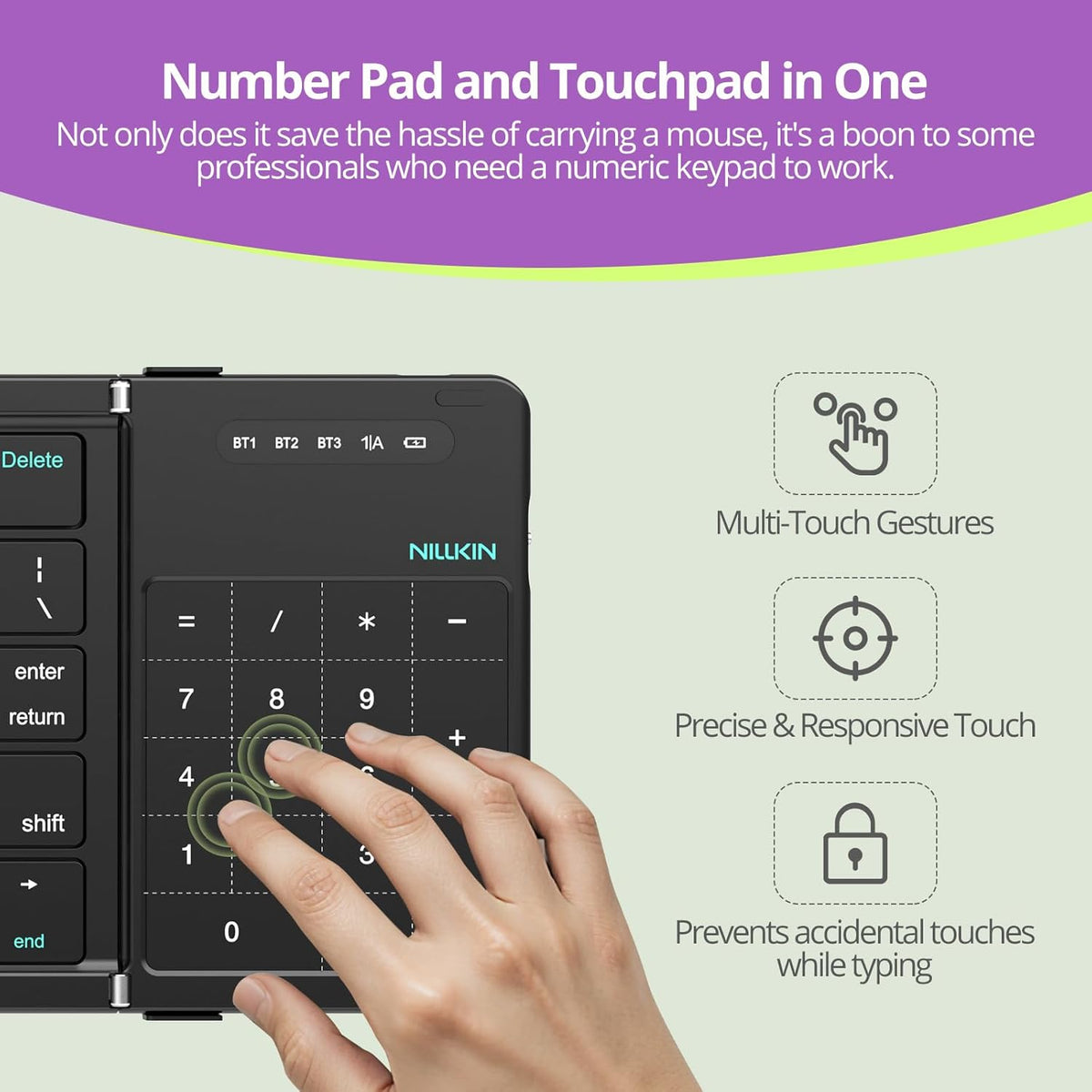 Nillkin Pocket Foldable Keyboard with Touchpad & Wireless Bluetooth, Portable Travel Keyboard for Home or Mobile Office Replaces Keypads and Mouse Combo, Compatible with iPad, Laptop, Tablet - Black
