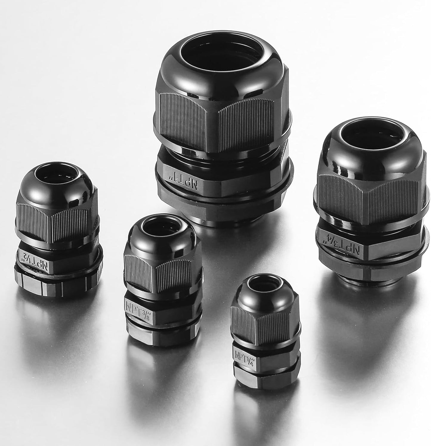 25 PCS 3/4"(12.5-18mm) NPT Nylon Cable Gland Joints with Gaskets, IP68 Adjustable Lock Nut Strain Relief Cord Grip Waterproof Cable Glands - UL Listed and RoHS Compliant